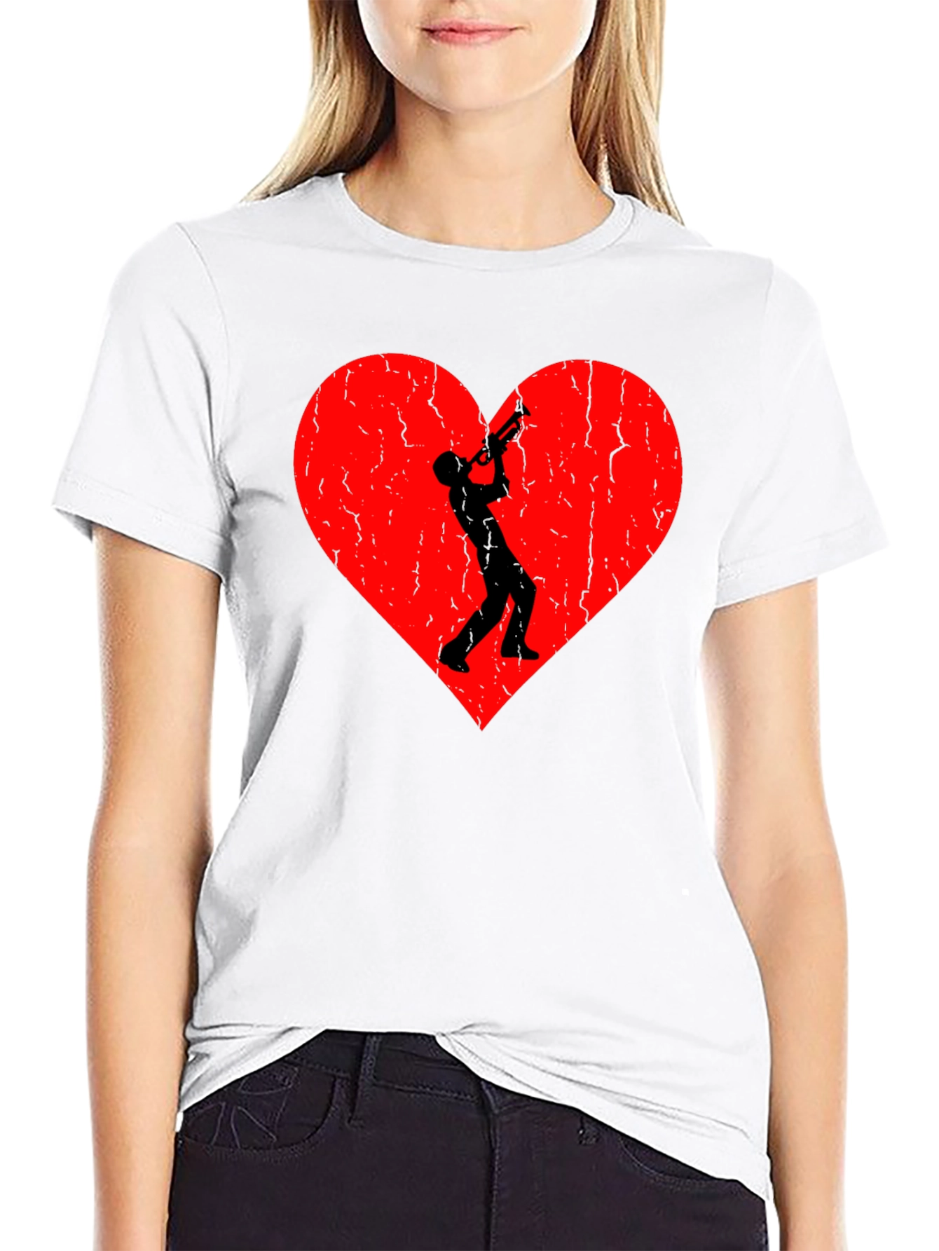 Trumpet Heart Graphic Tee - Black Casual T-Shirt