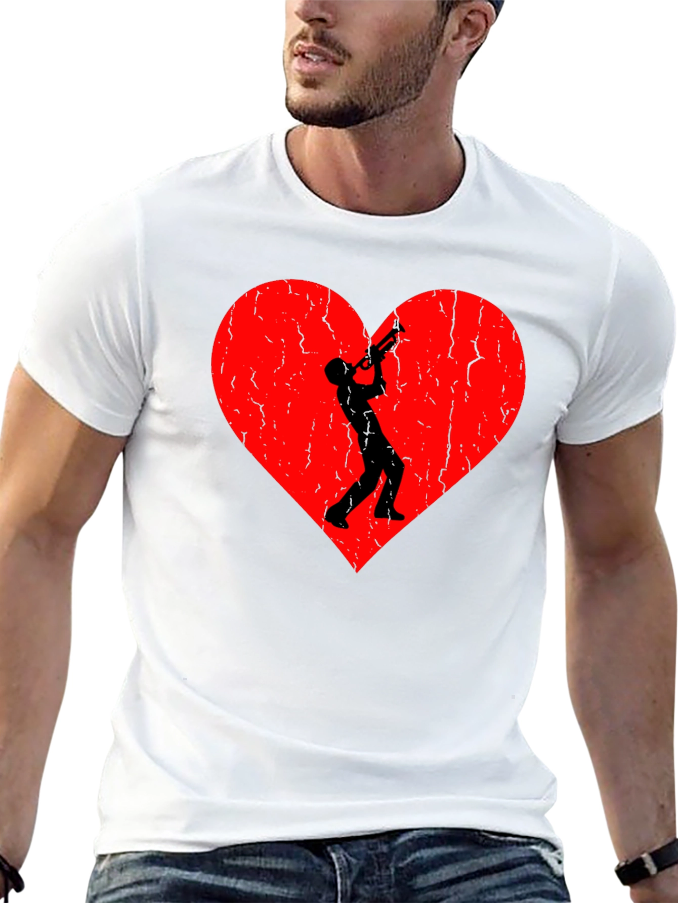 Trumpet Heart Graphic Tee - Black Casual T-Shirt