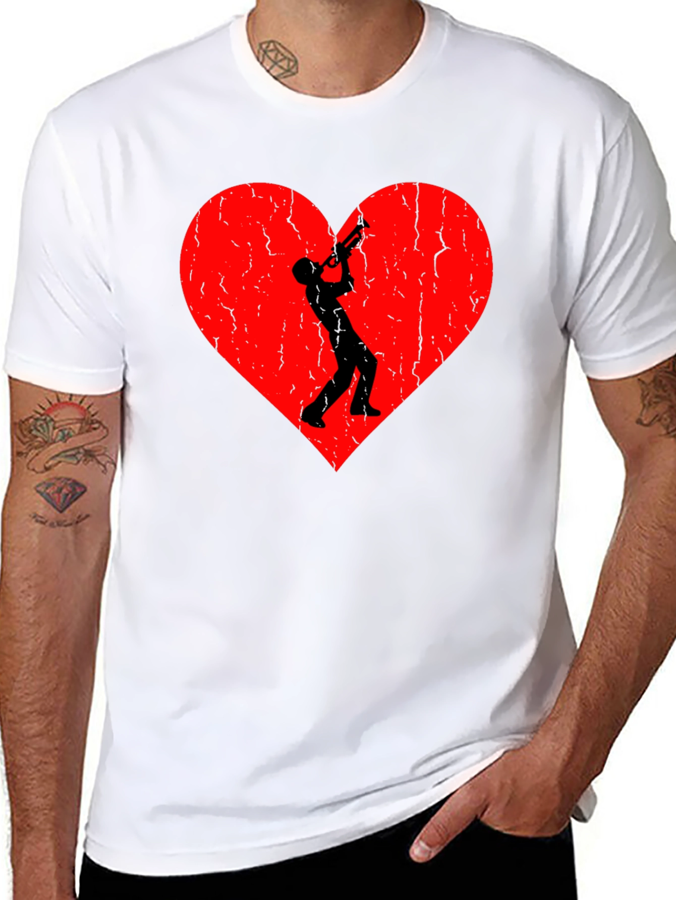Trumpet Heart Graphic Tee - Black Casual T-Shirt