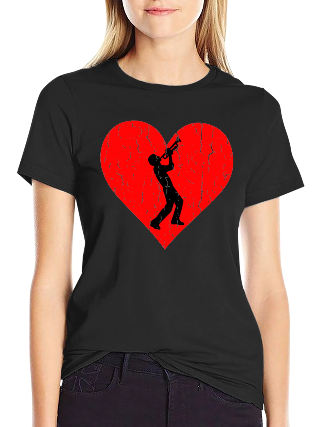 Trumpet Heart Graphic Tee - Black Casual T-Shirt