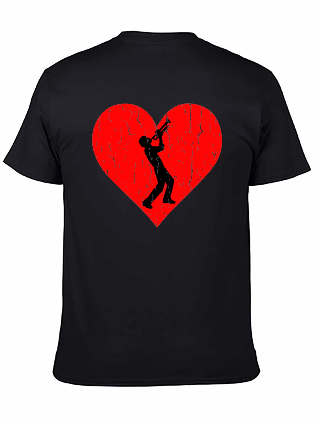 Trumpet Heart Graphic Tee - Black Casual T-Shirt