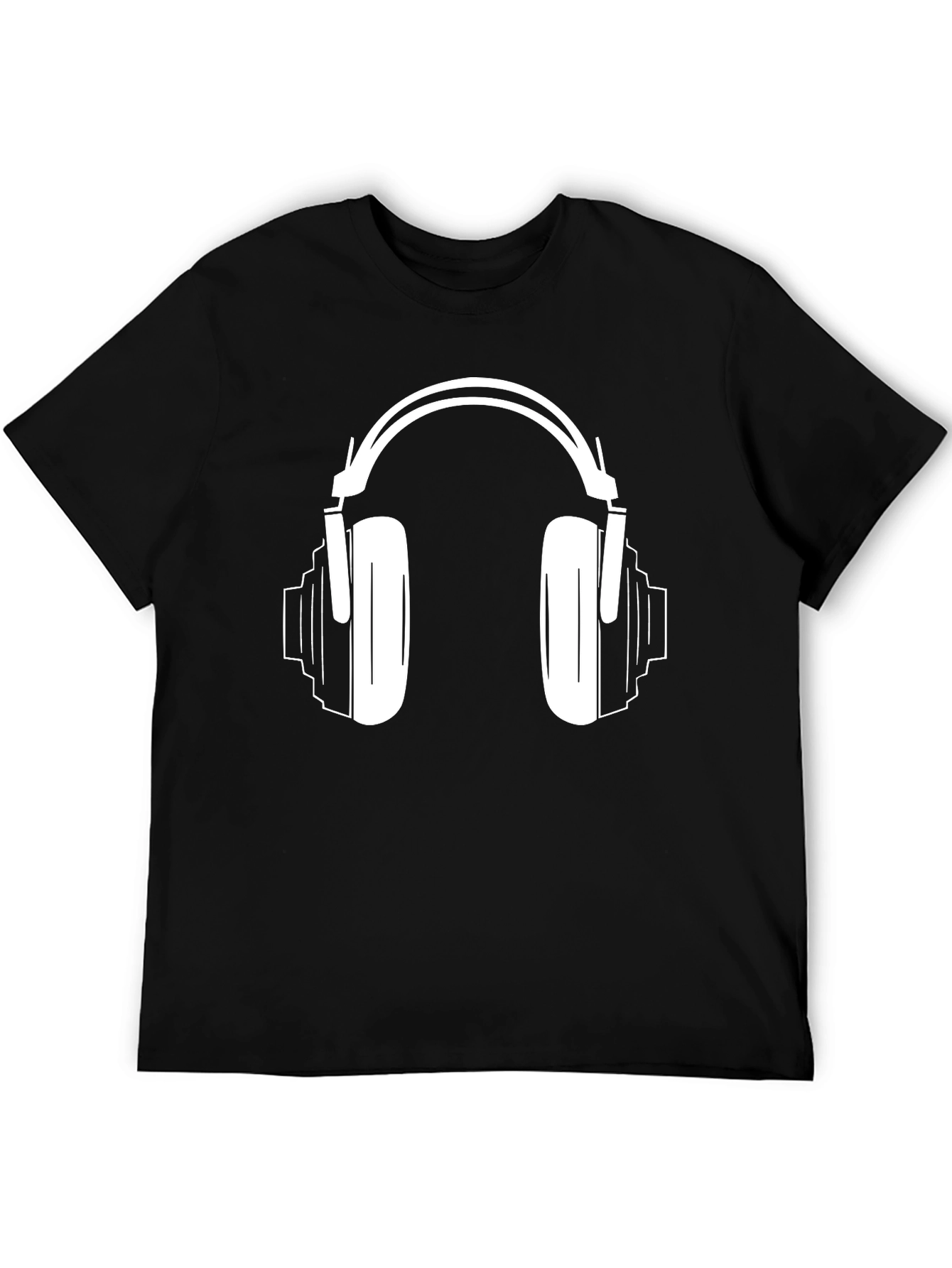 Cool Black Graphic Tee - Headphones Design