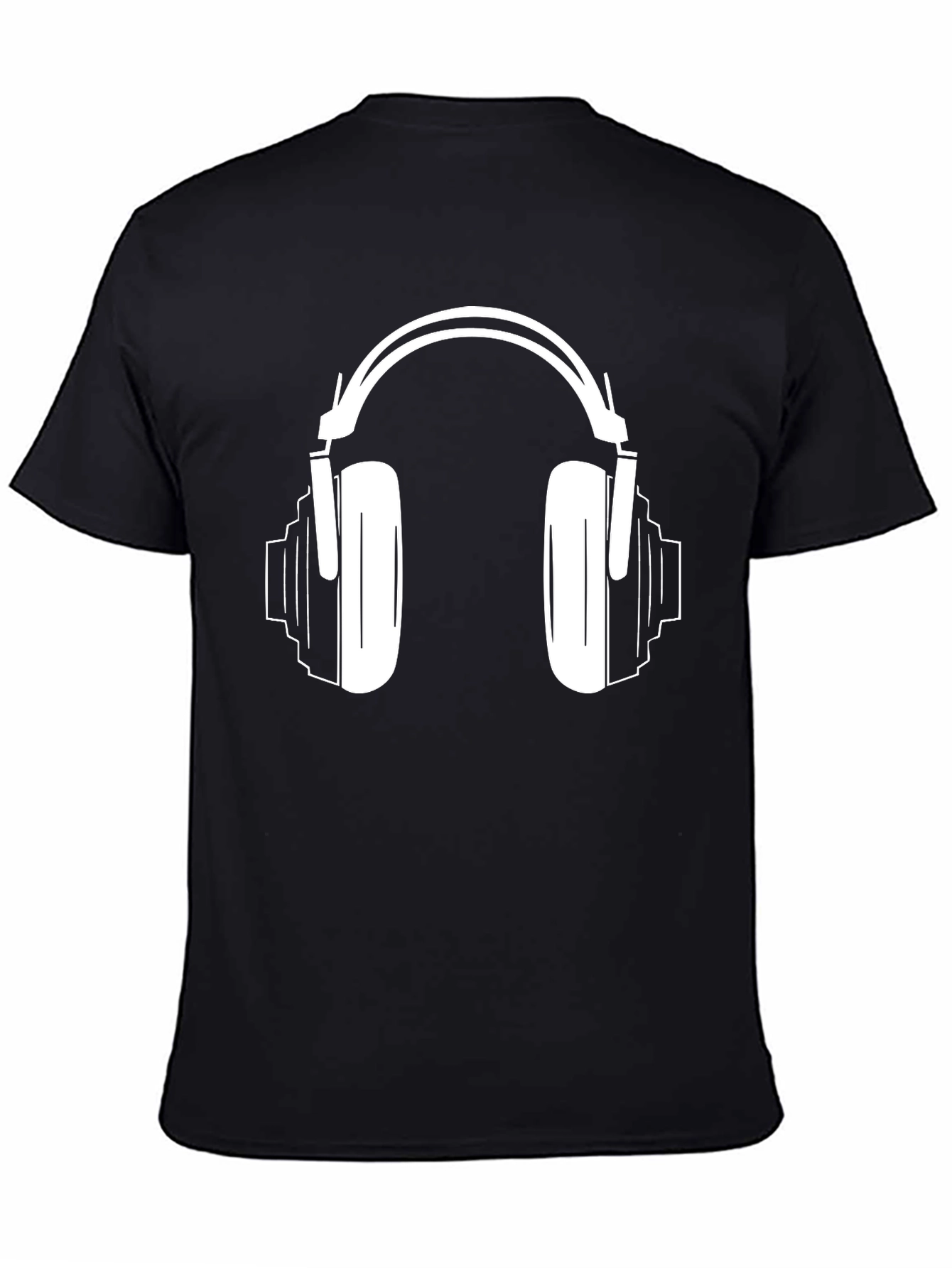 Cool Black Graphic Tee - Headphones Design