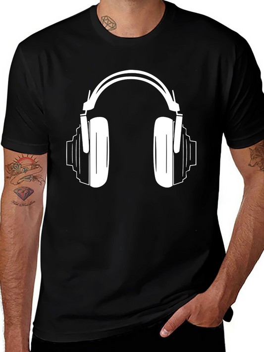 Cool Black Graphic Tee - Headphones Design