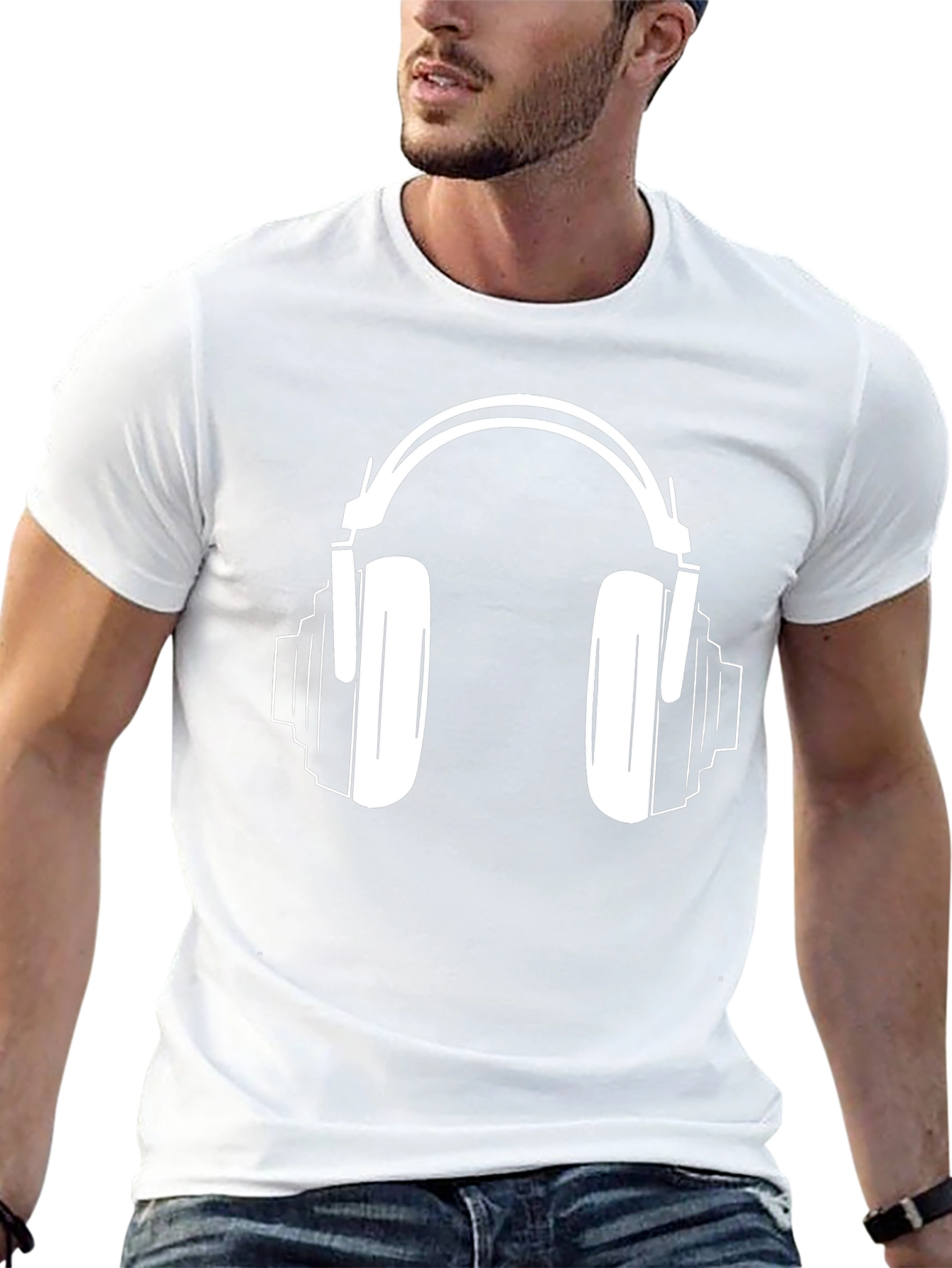Cool Black Graphic Tee - Headphones Design