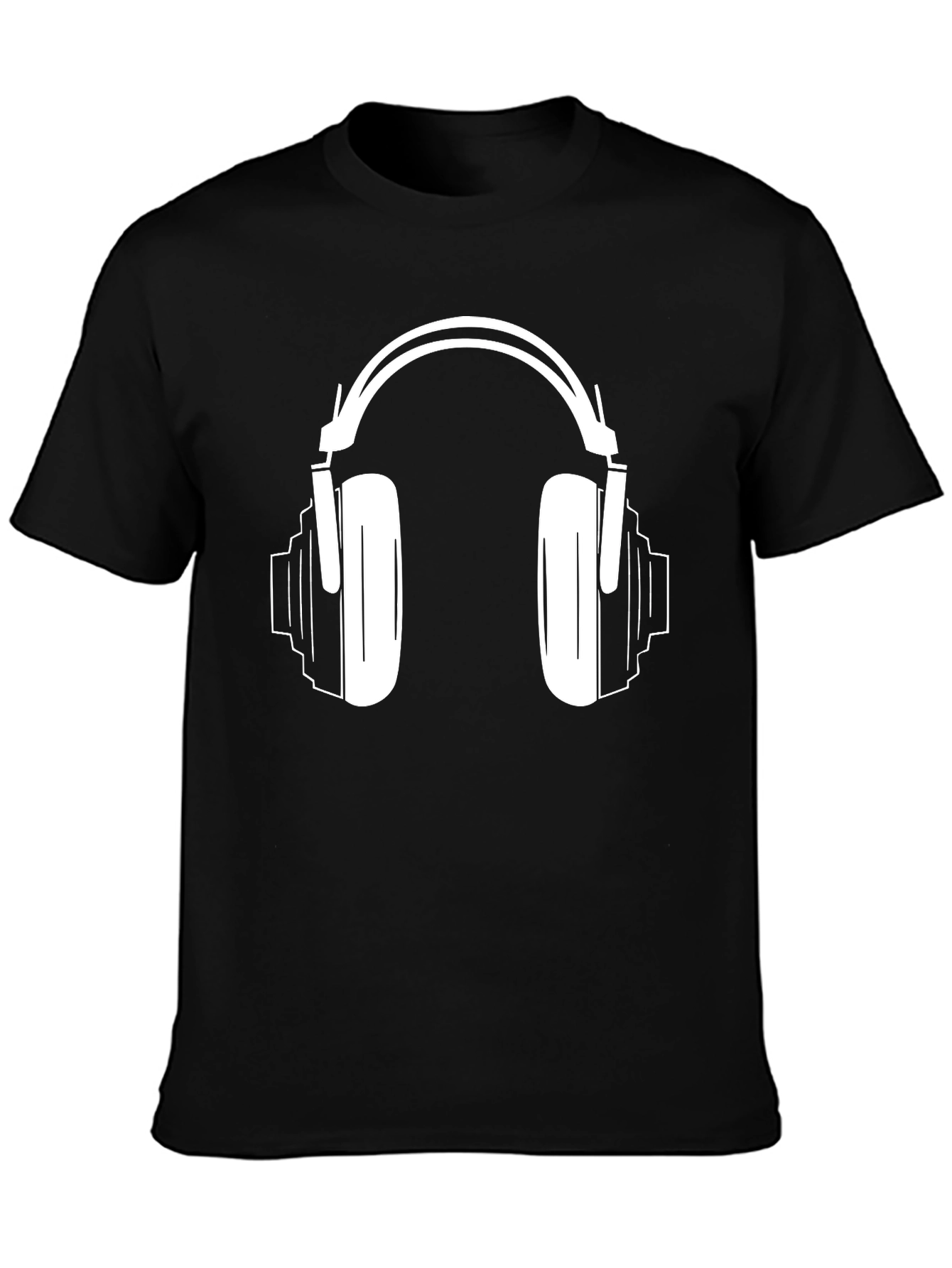 Cool Black Graphic Tee - Headphones Design