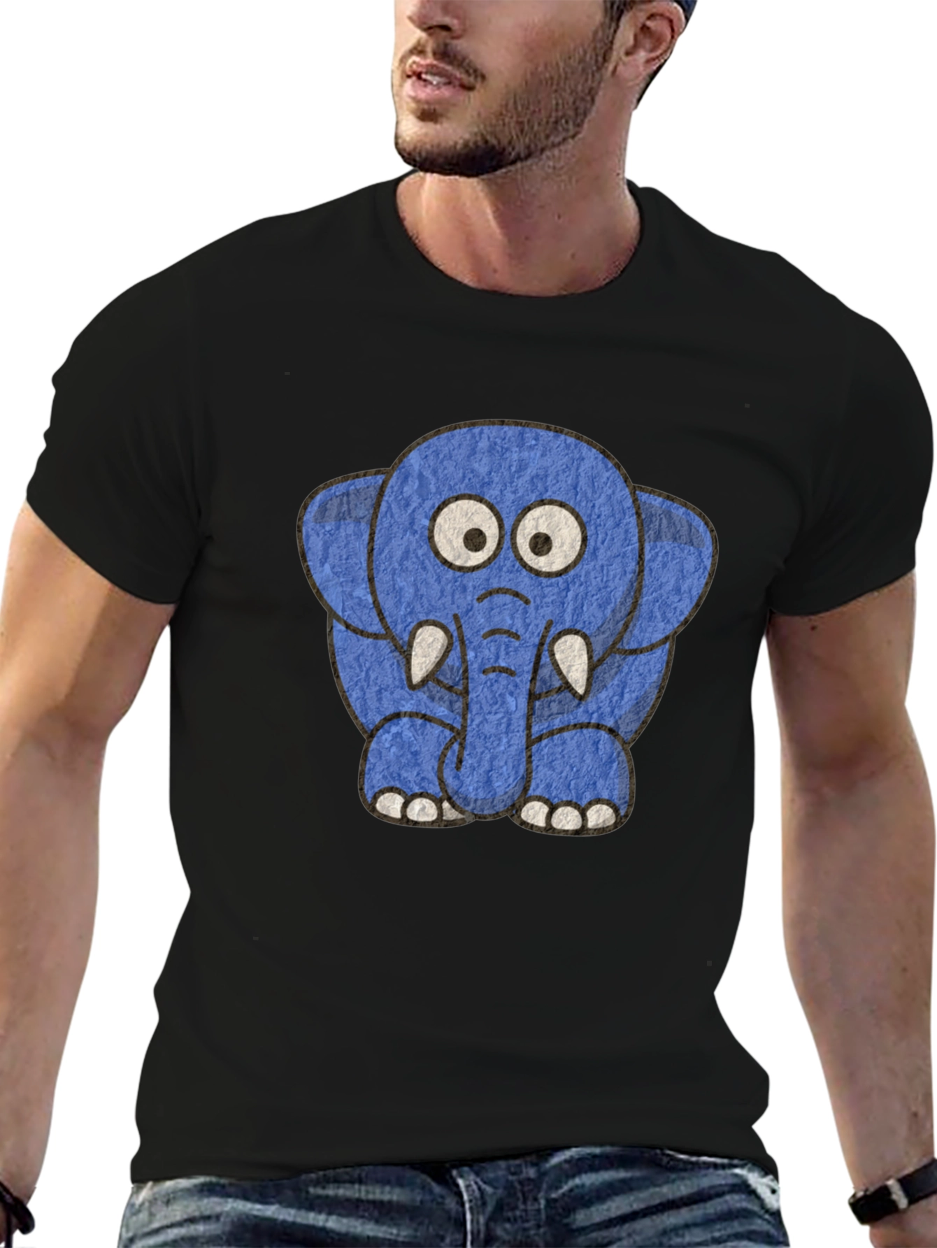 Cartoon Elephant Graphic Tee - Unisex Black T-Shirt
