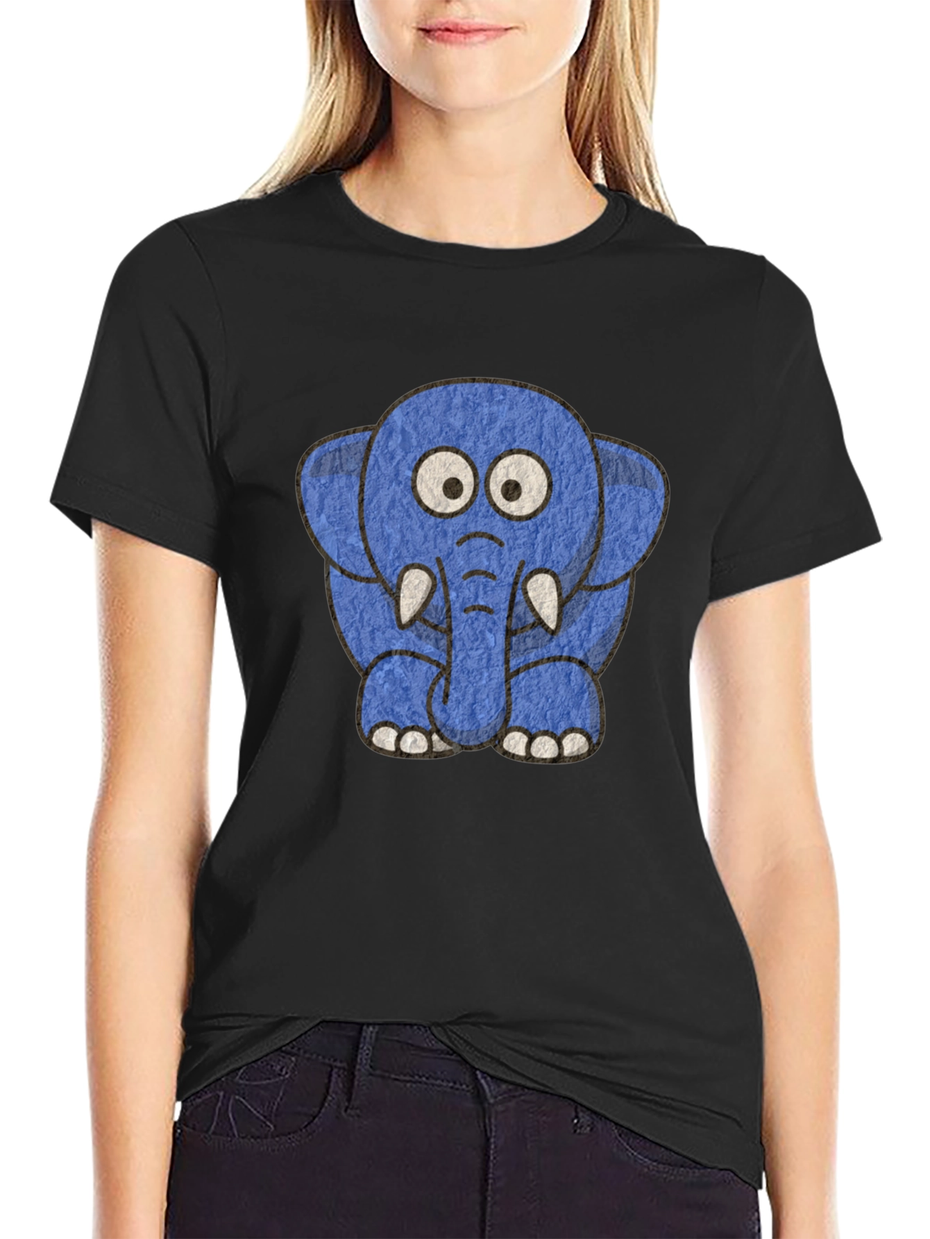 Cartoon Elephant Graphic Tee - Unisex Black T-Shirt
