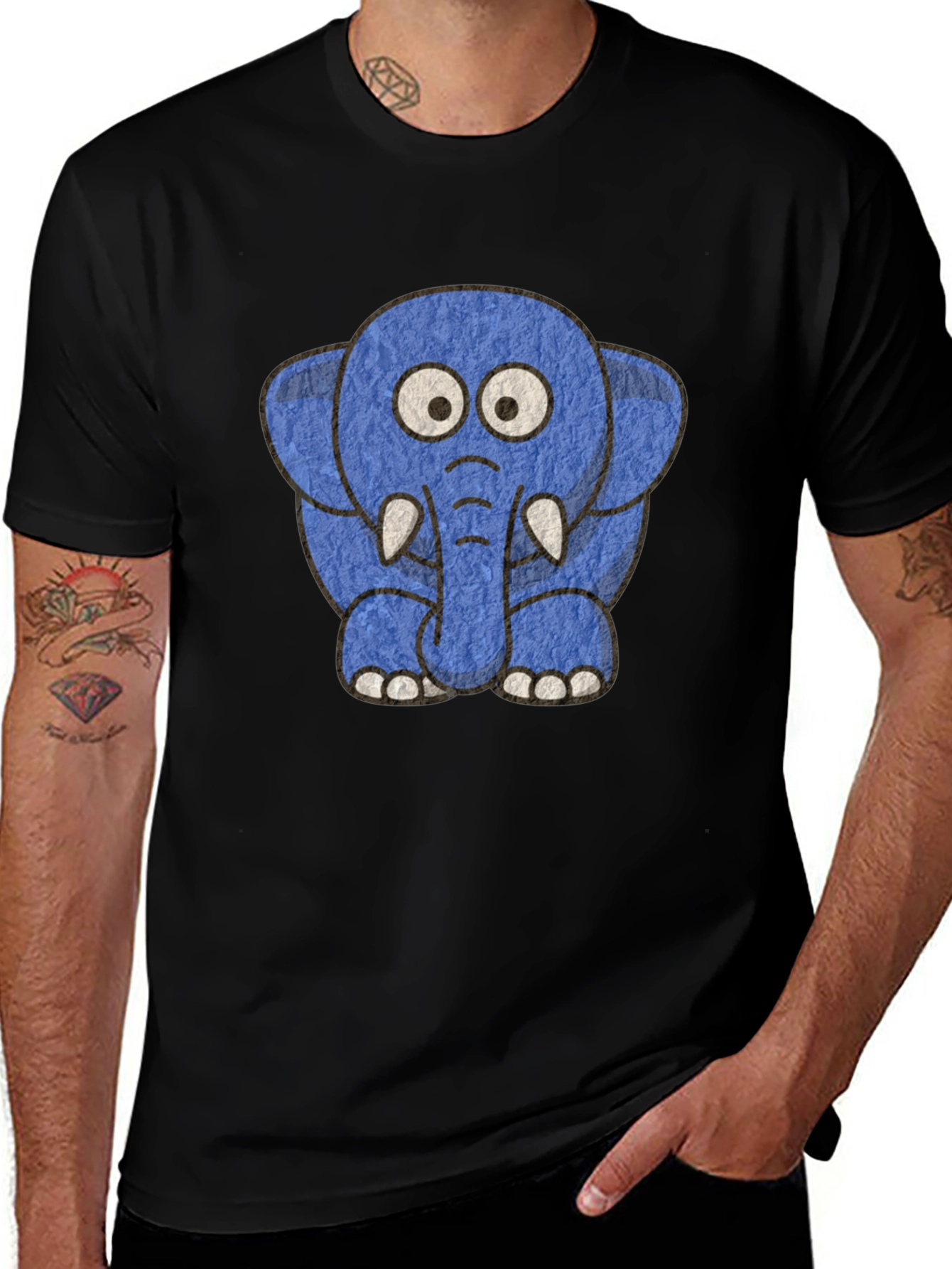 Cartoon Elephant Graphic Tee - Unisex Black T-Shirt