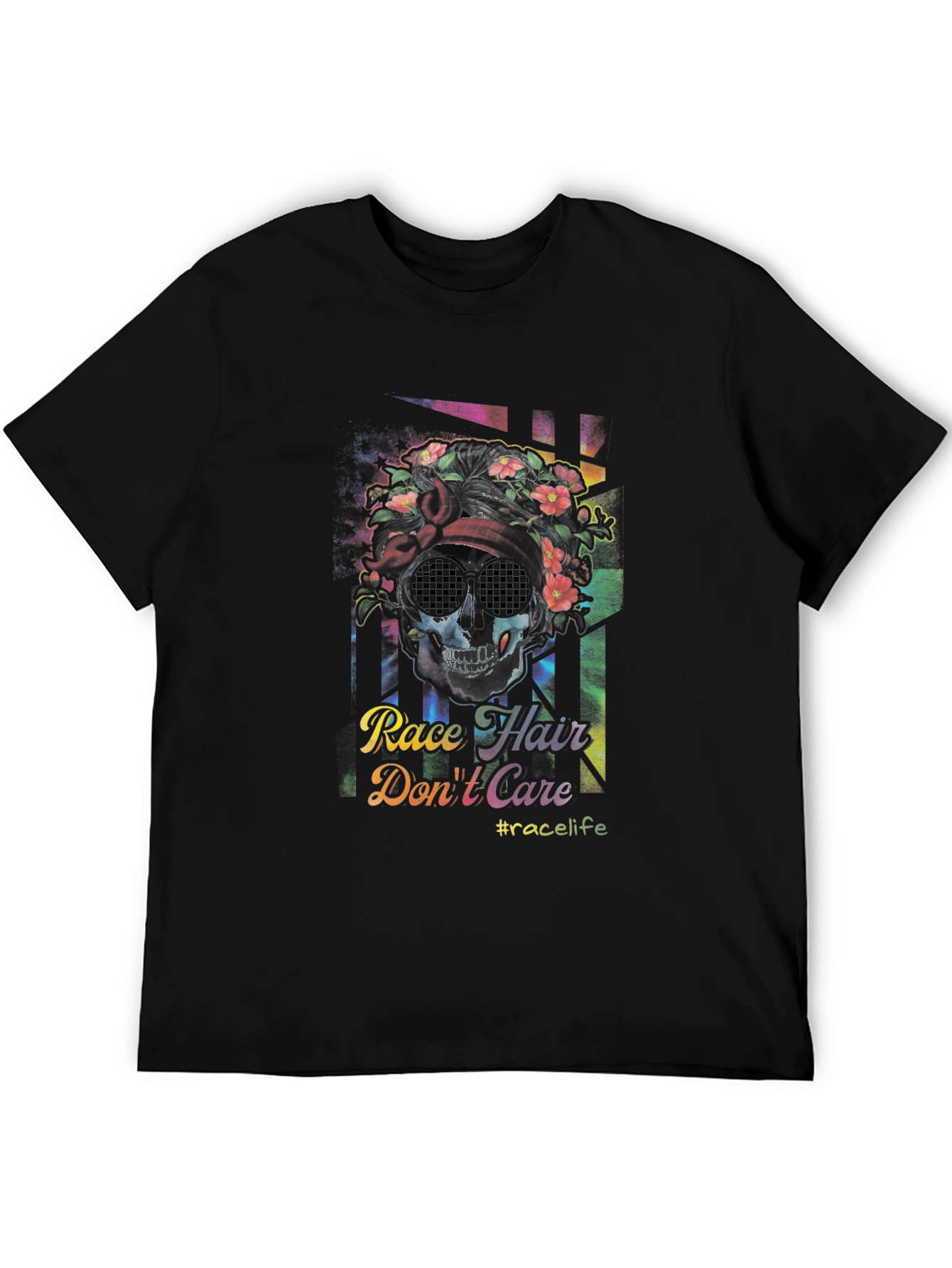Race Hair Dont Care T-Shirt - Skull Graphic Tee