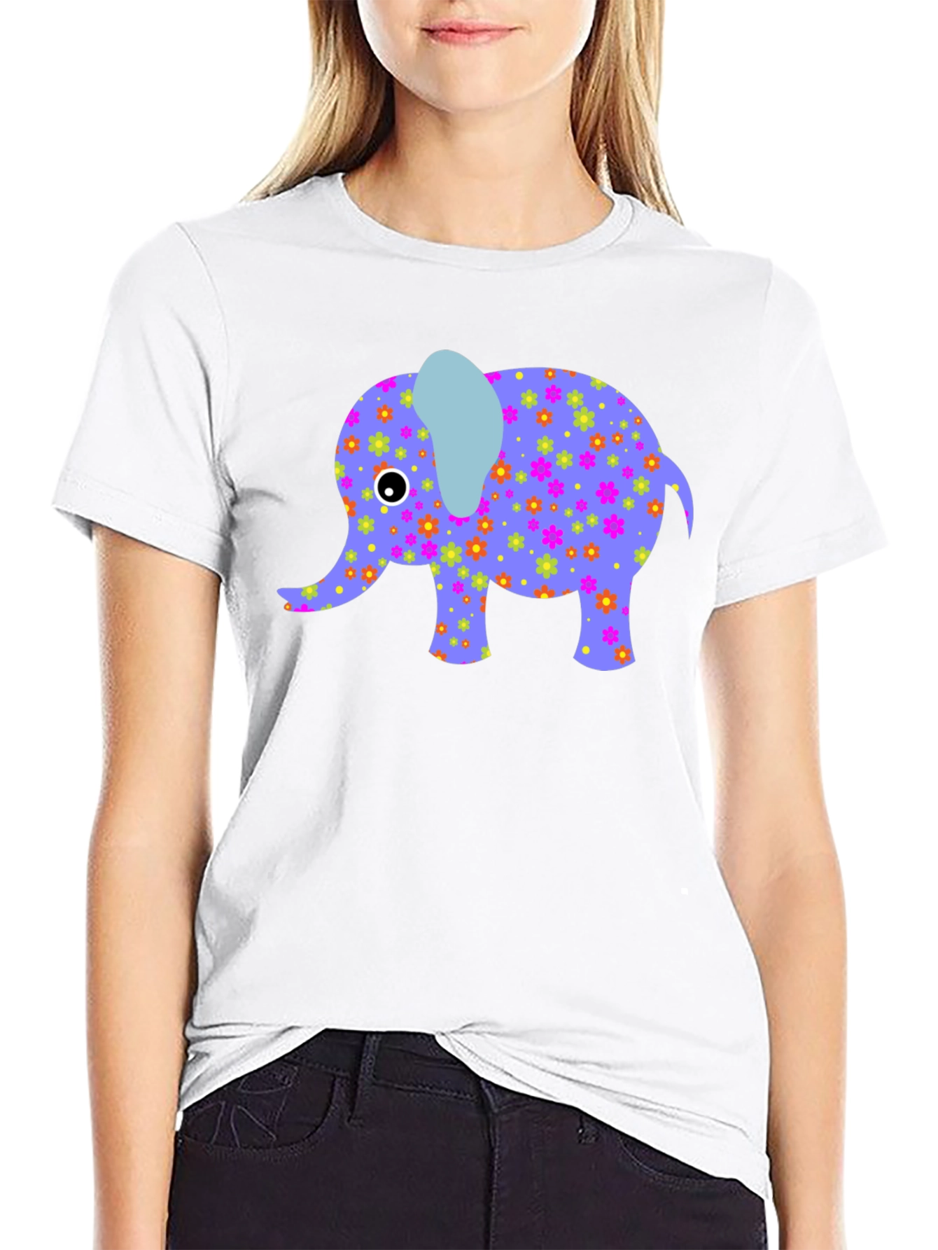 Elephant Floral Print Mens Black T-Shirt
