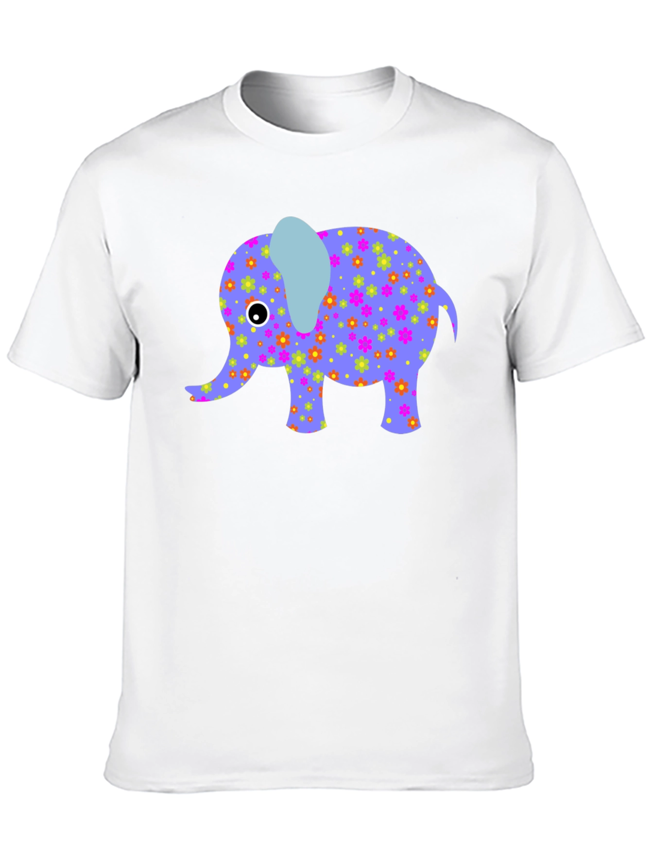 Elephant Floral Print Mens Black T-Shirt