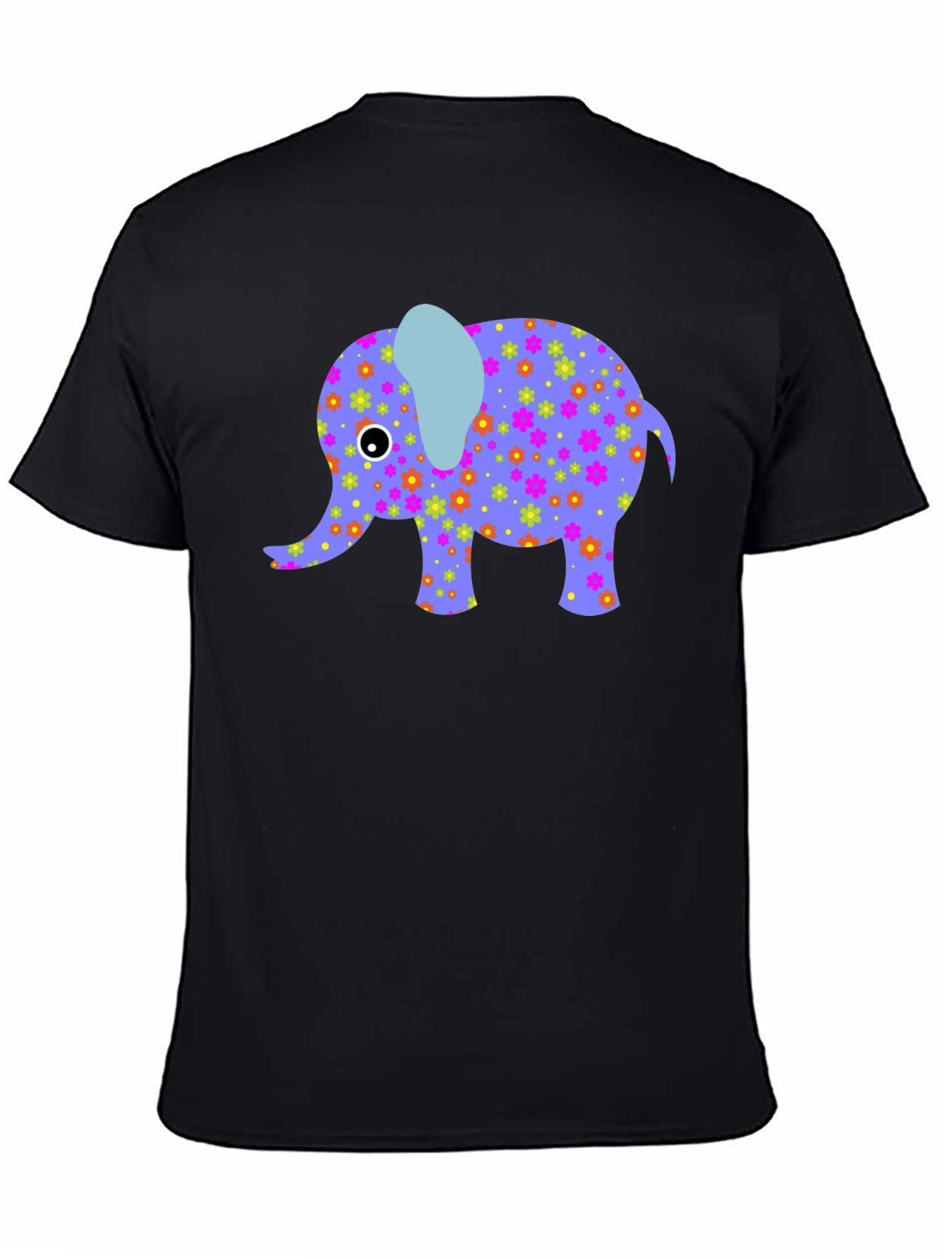 Elephant Floral Print Mens Black T-Shirt