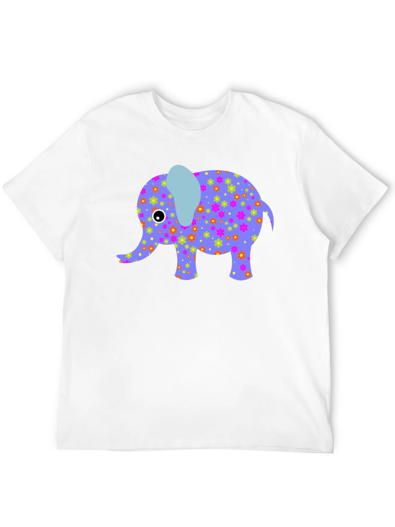 Elephant Floral Print Mens Black T-Shirt