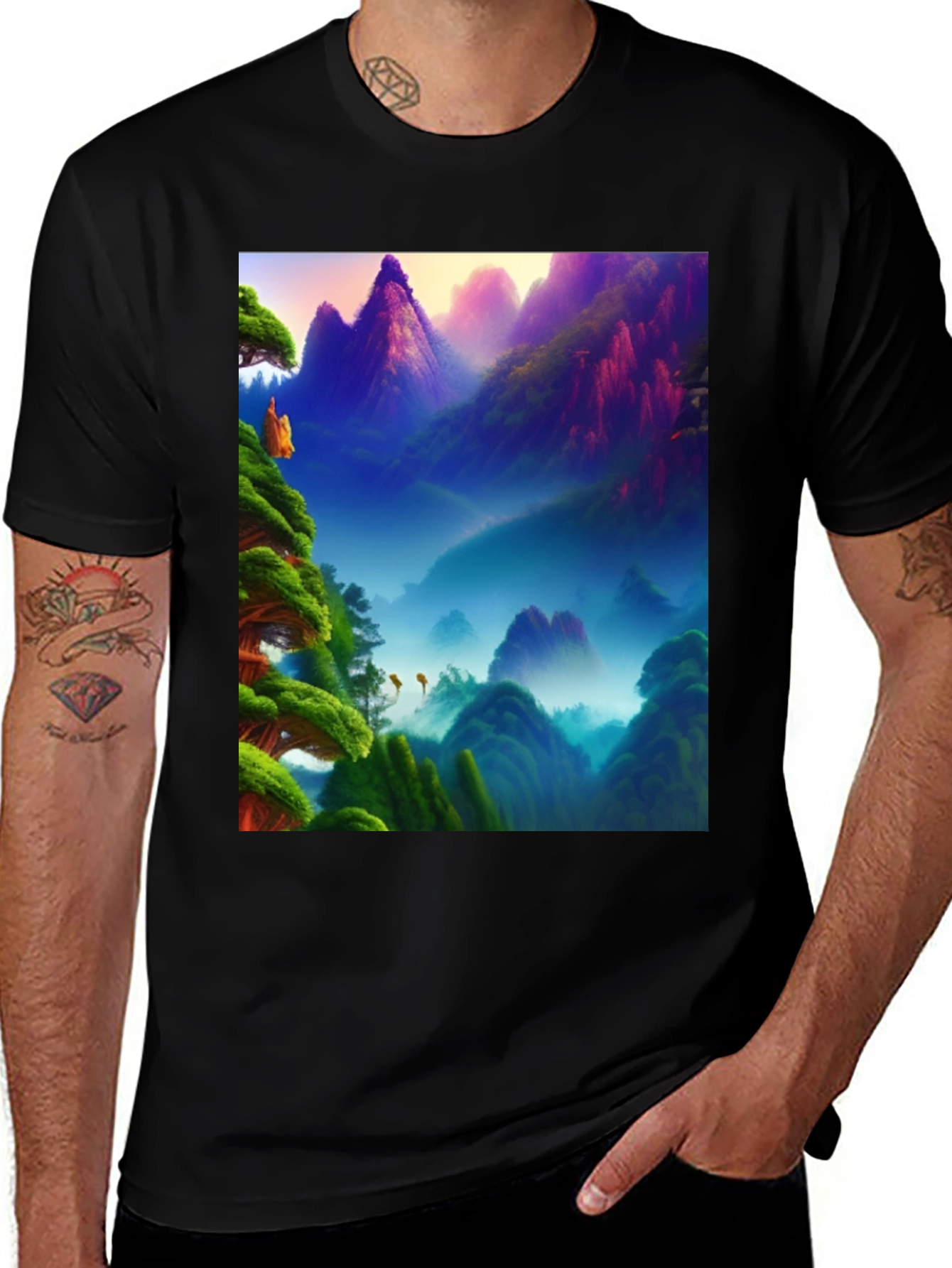 Vibrant Mountain Landscape Graphic Tee