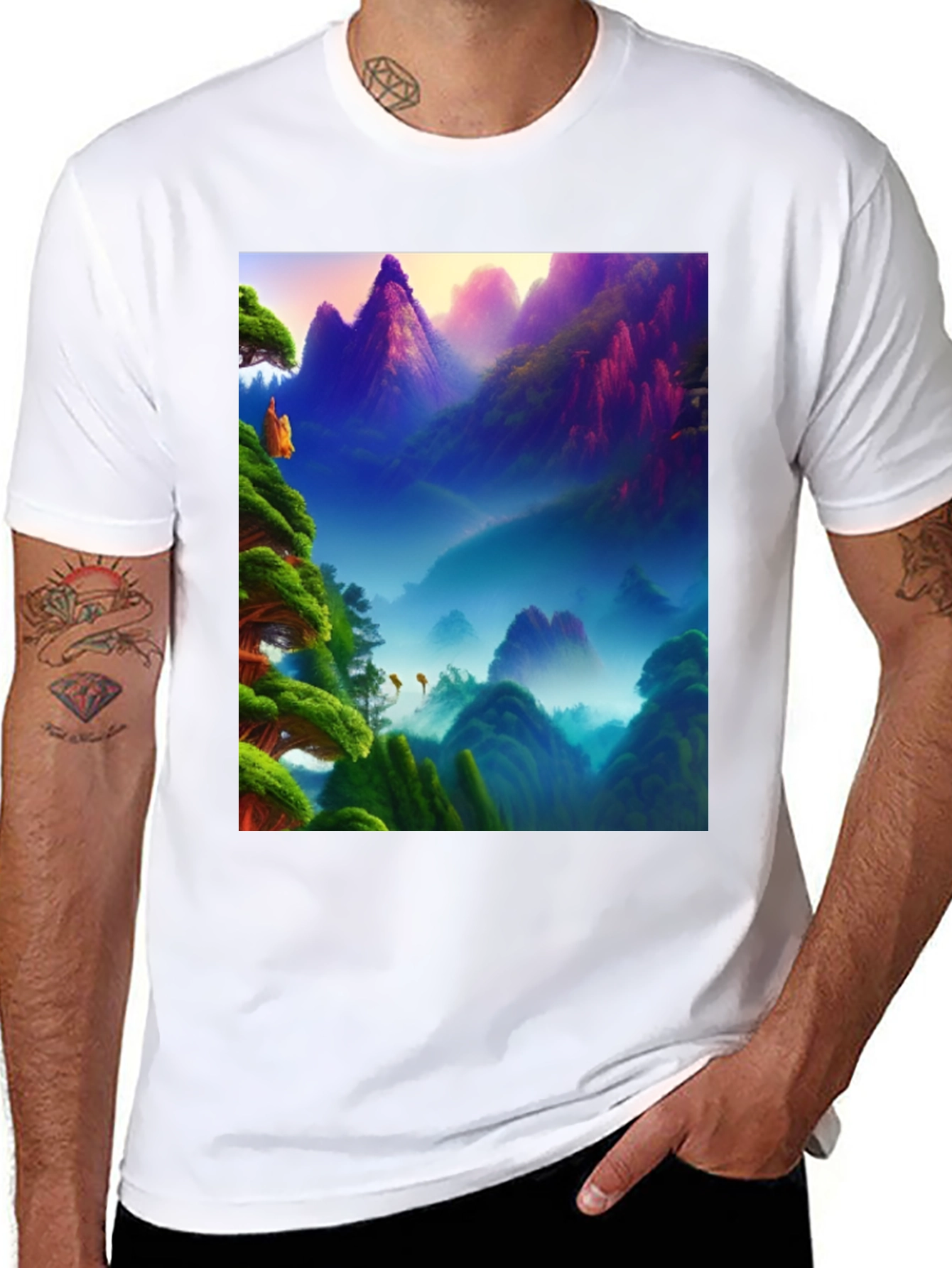 Vibrant Mountain Landscape Graphic Tee