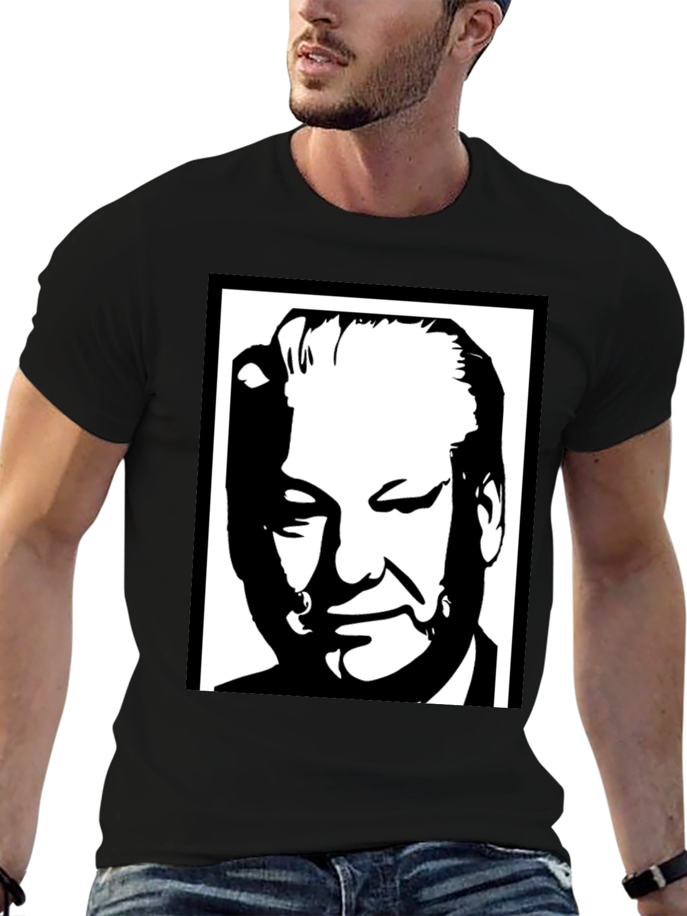 Black Graphic Tee: Portrait Design