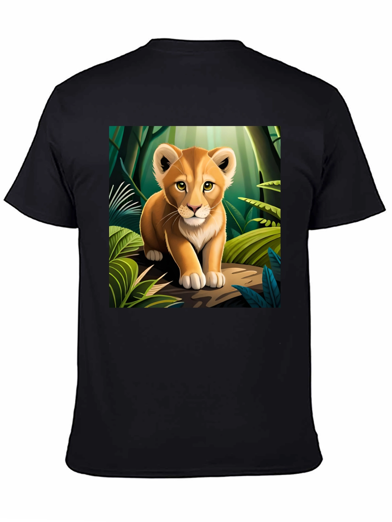 Cute Lion Cub in Jungle Black T-Shirt