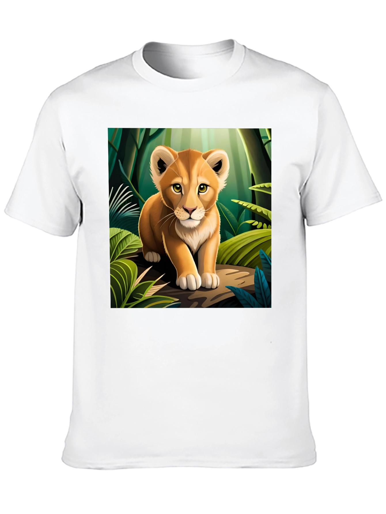 Cute Lion Cub in Jungle Black T-Shirt