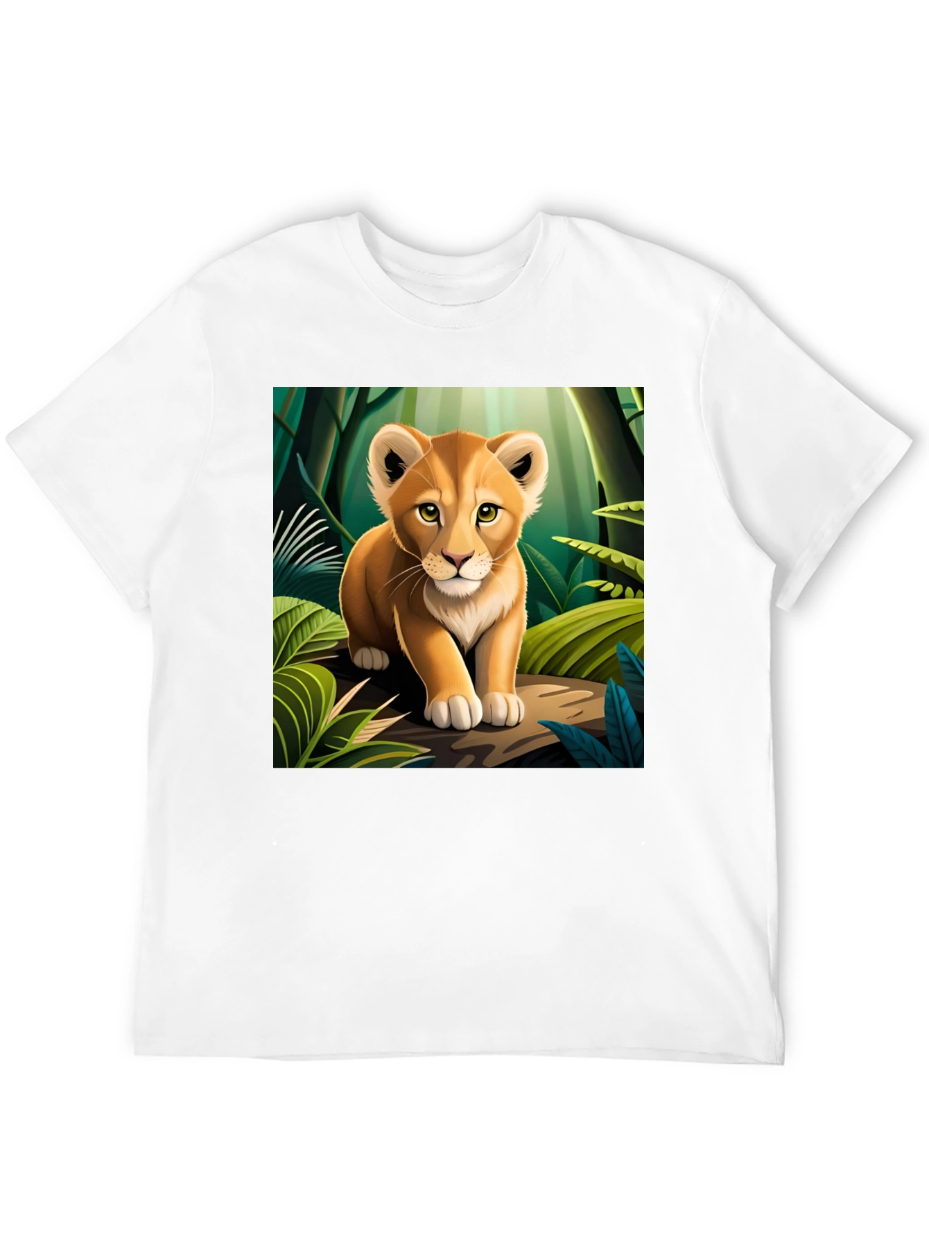 Cute Lion Cub in Jungle Black T-Shirt