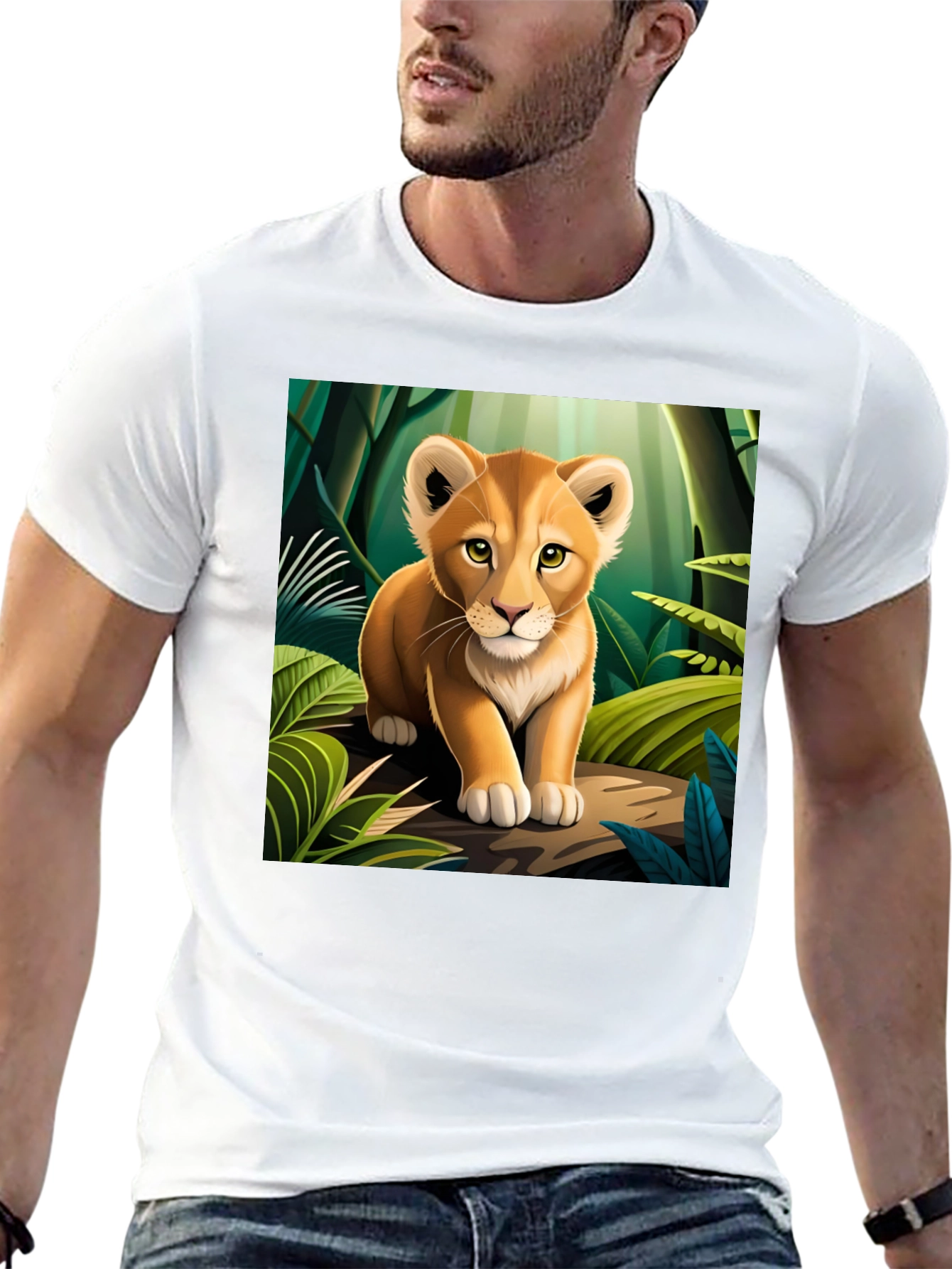 Cute Lion Cub in Jungle Black T-Shirt