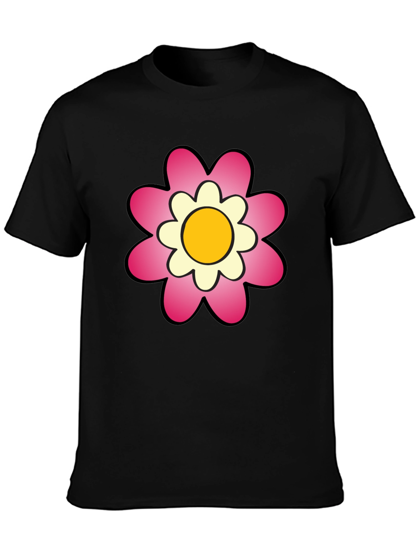 Black T-Shirt with Pink Flower Graphic