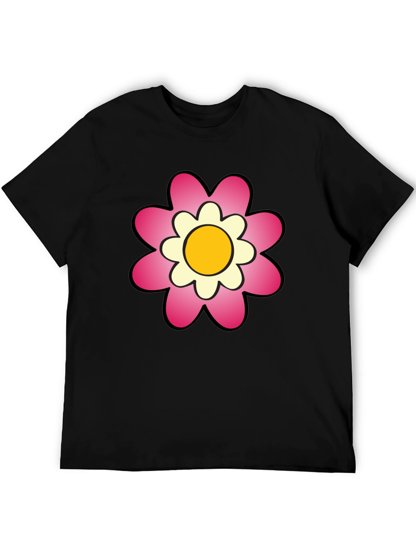 Black T-Shirt with Pink Flower Graphic