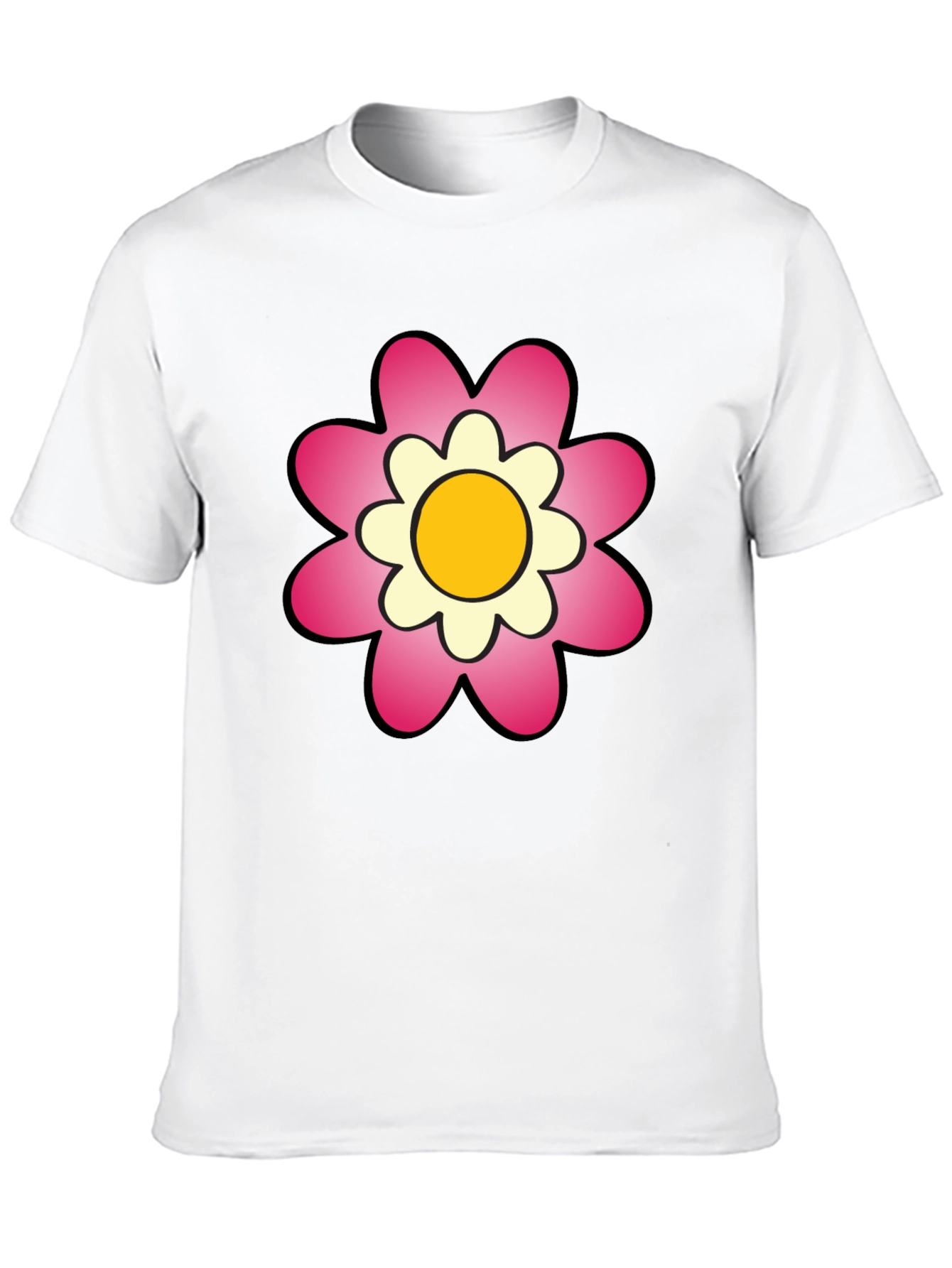Black T-Shirt with Pink Flower Graphic