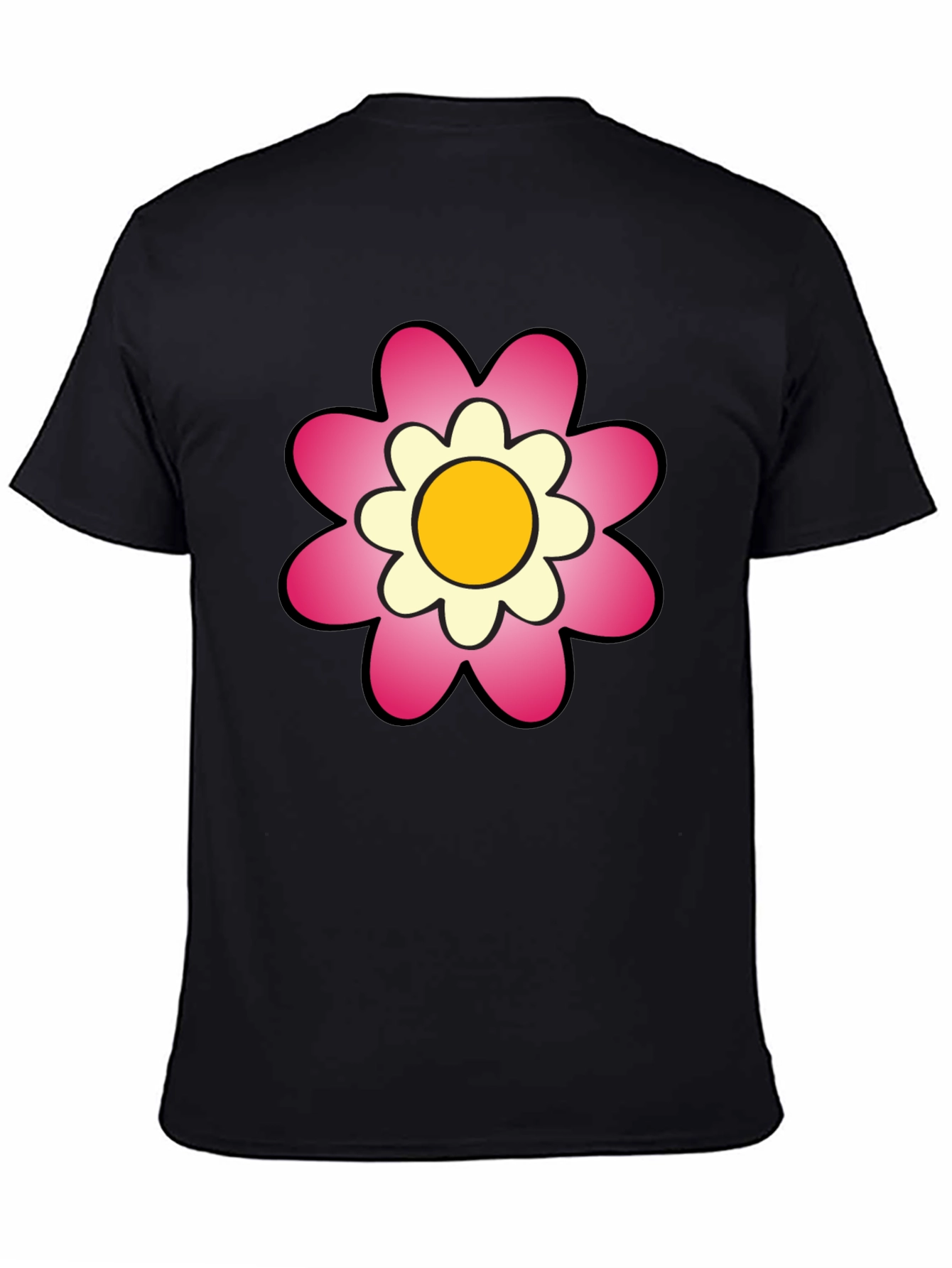Black T-Shirt with Pink Flower Graphic