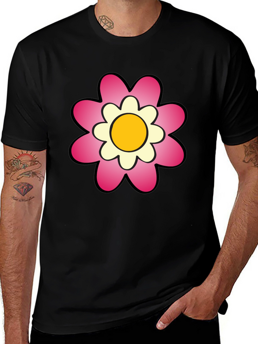 Black T-Shirt with Pink Flower Graphic