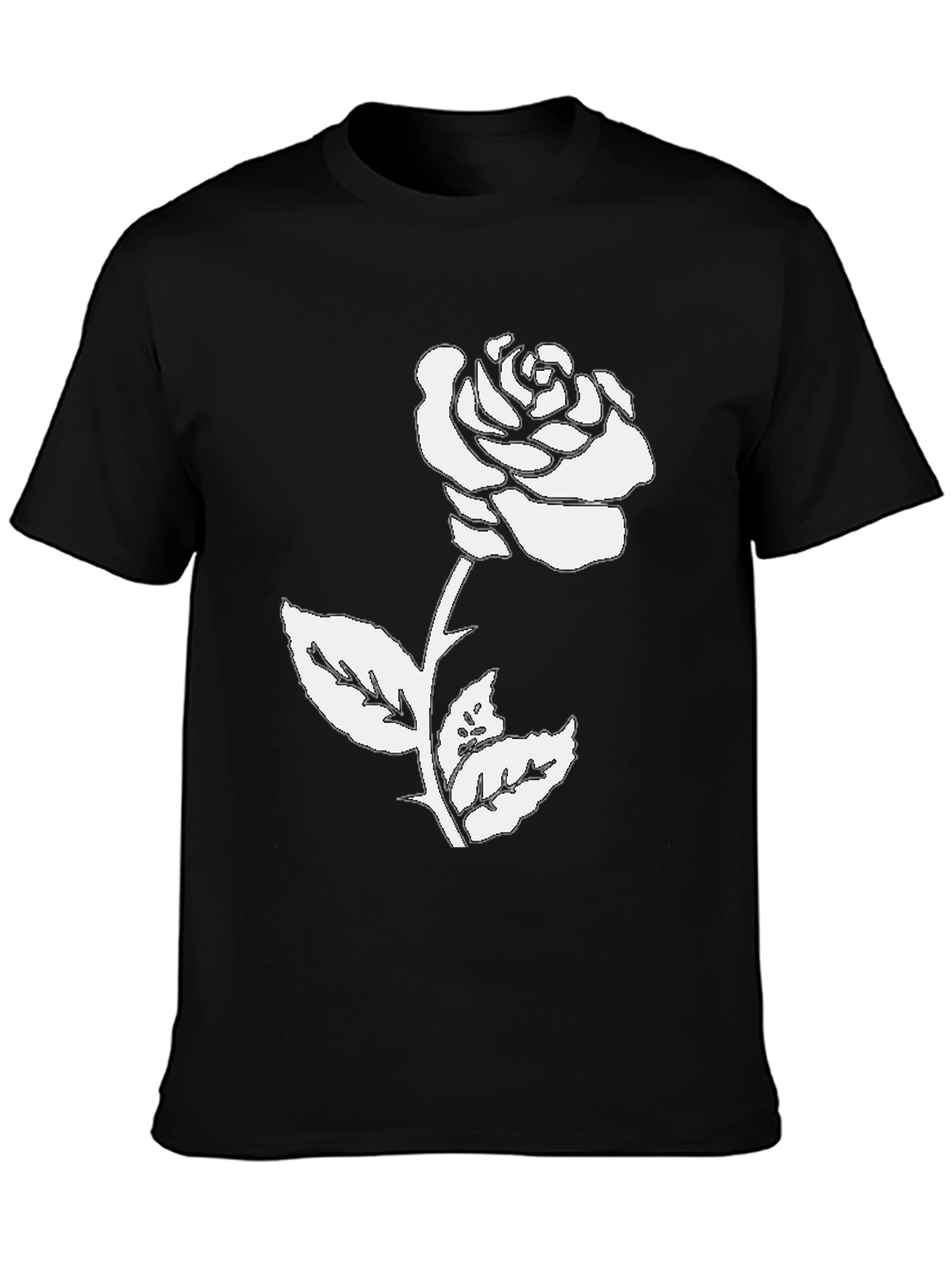 Black T-Shirt with White Rose Graphic