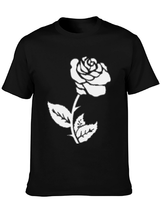 Black T-Shirt with White Rose Graphic
