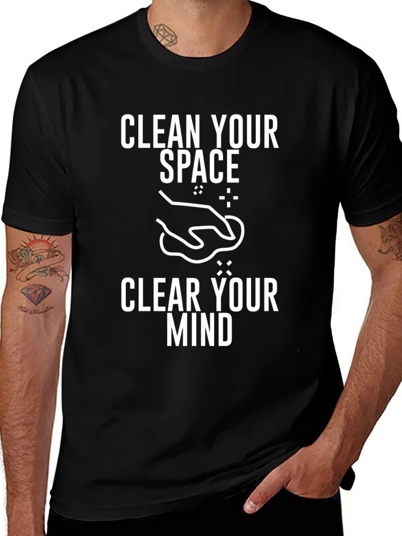 Clean Your Space Graphic Tee - Black Cotton Blend