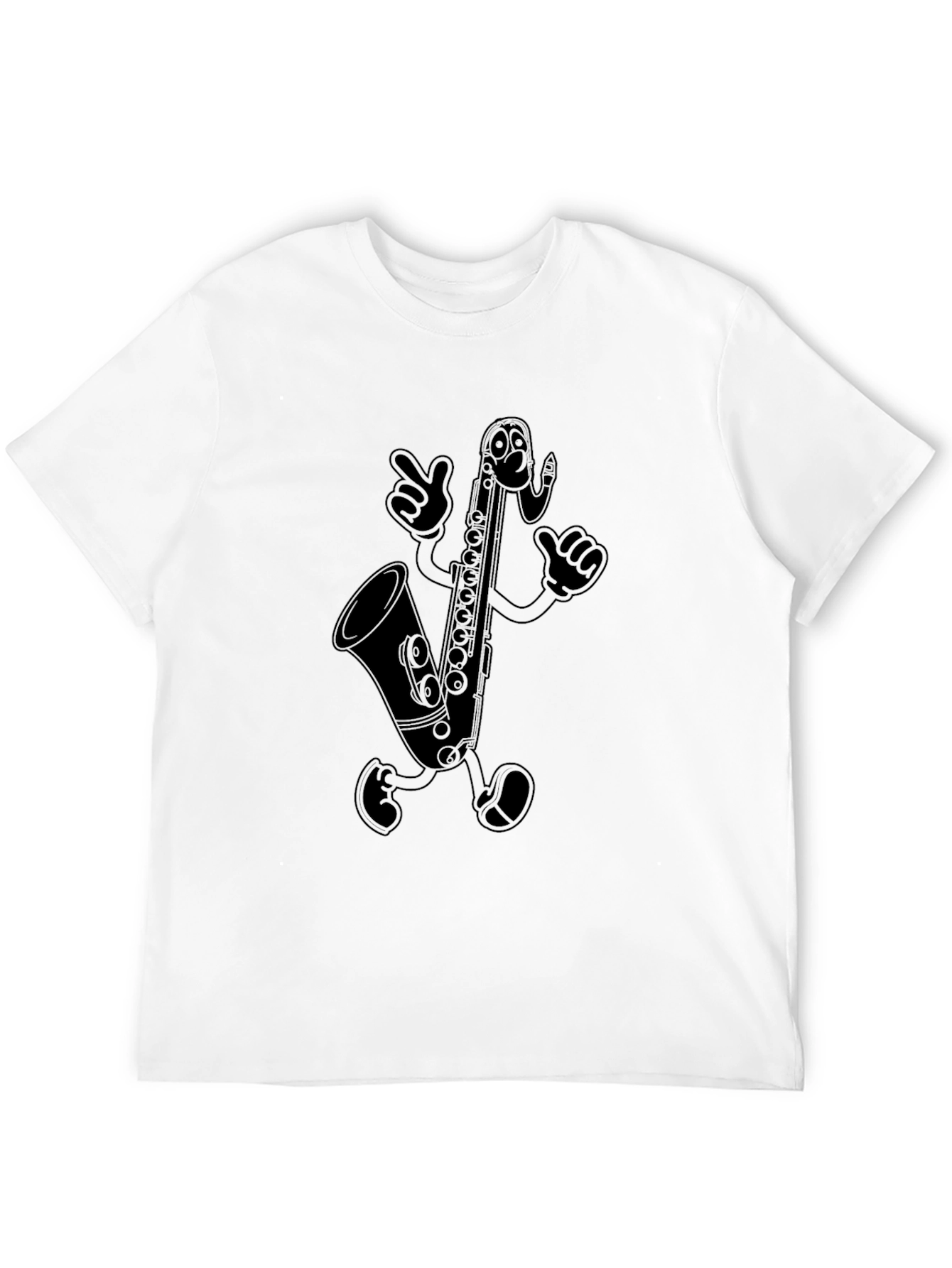 Saxophone Cartoon Character Black T-Shirt