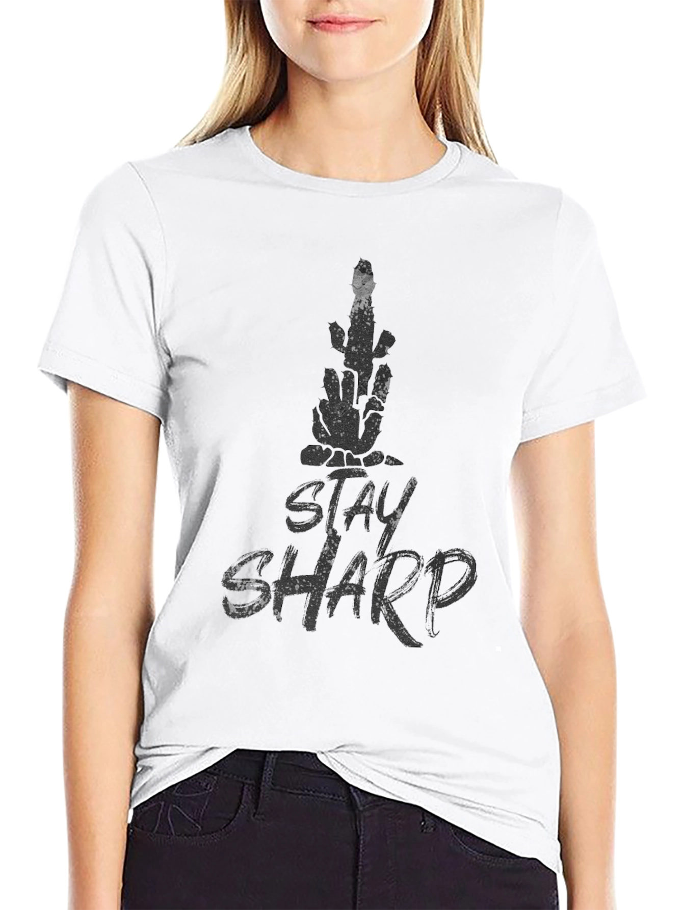 Stay Sharp Skeleton Hand Graphic T-Shirt