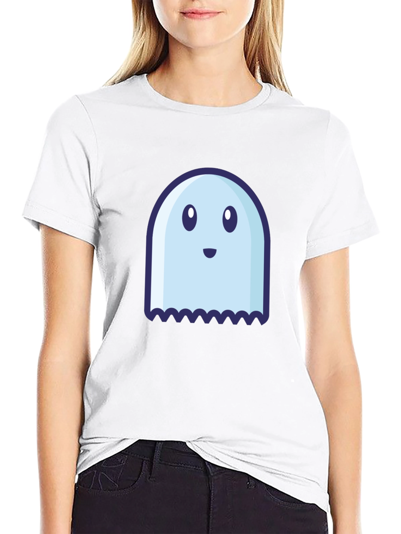Cute Ghost Graphic Tee - Black Cotton Blend Shirt