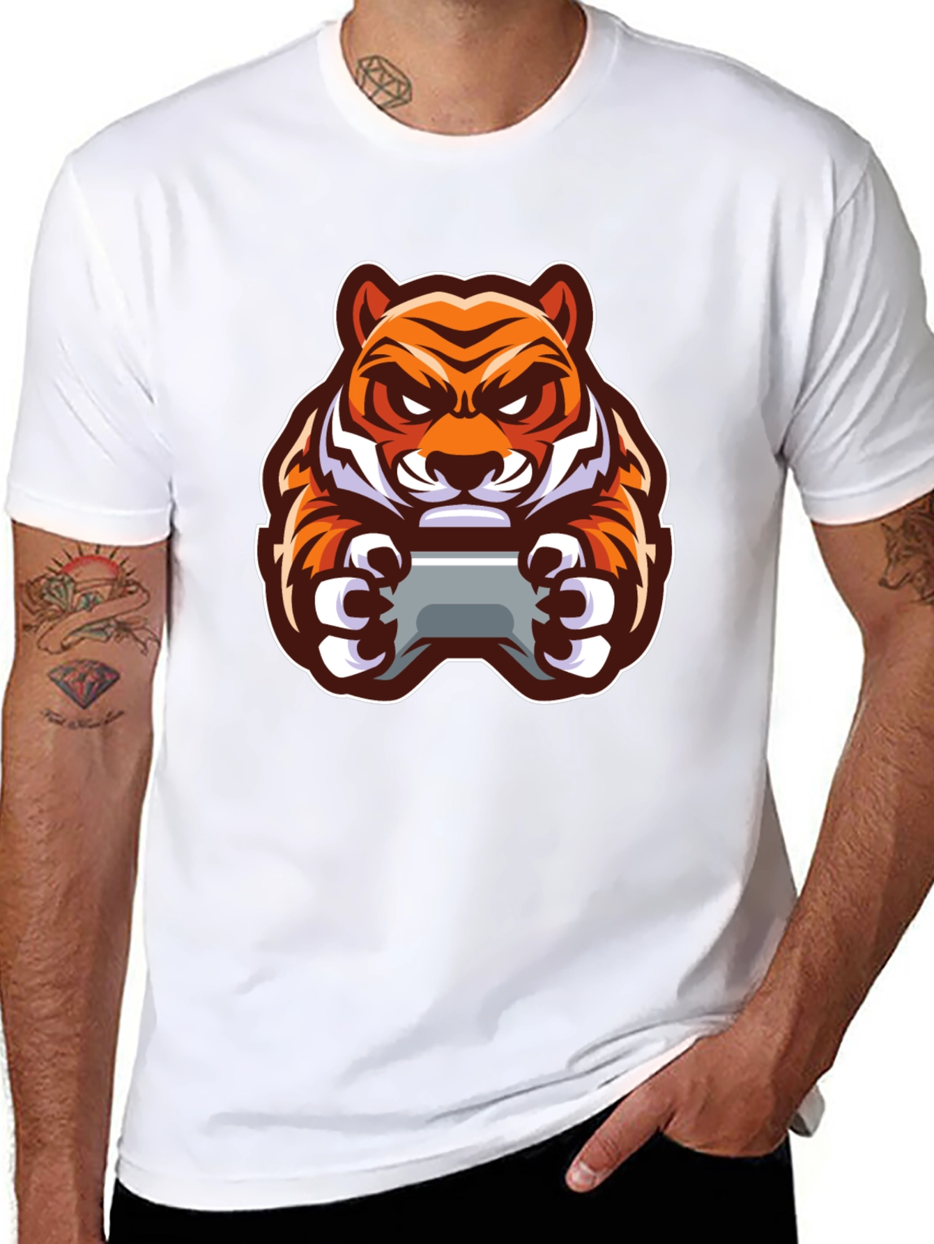 Tiger Gamer Black T-Shirt - Cool Graphic Tee
