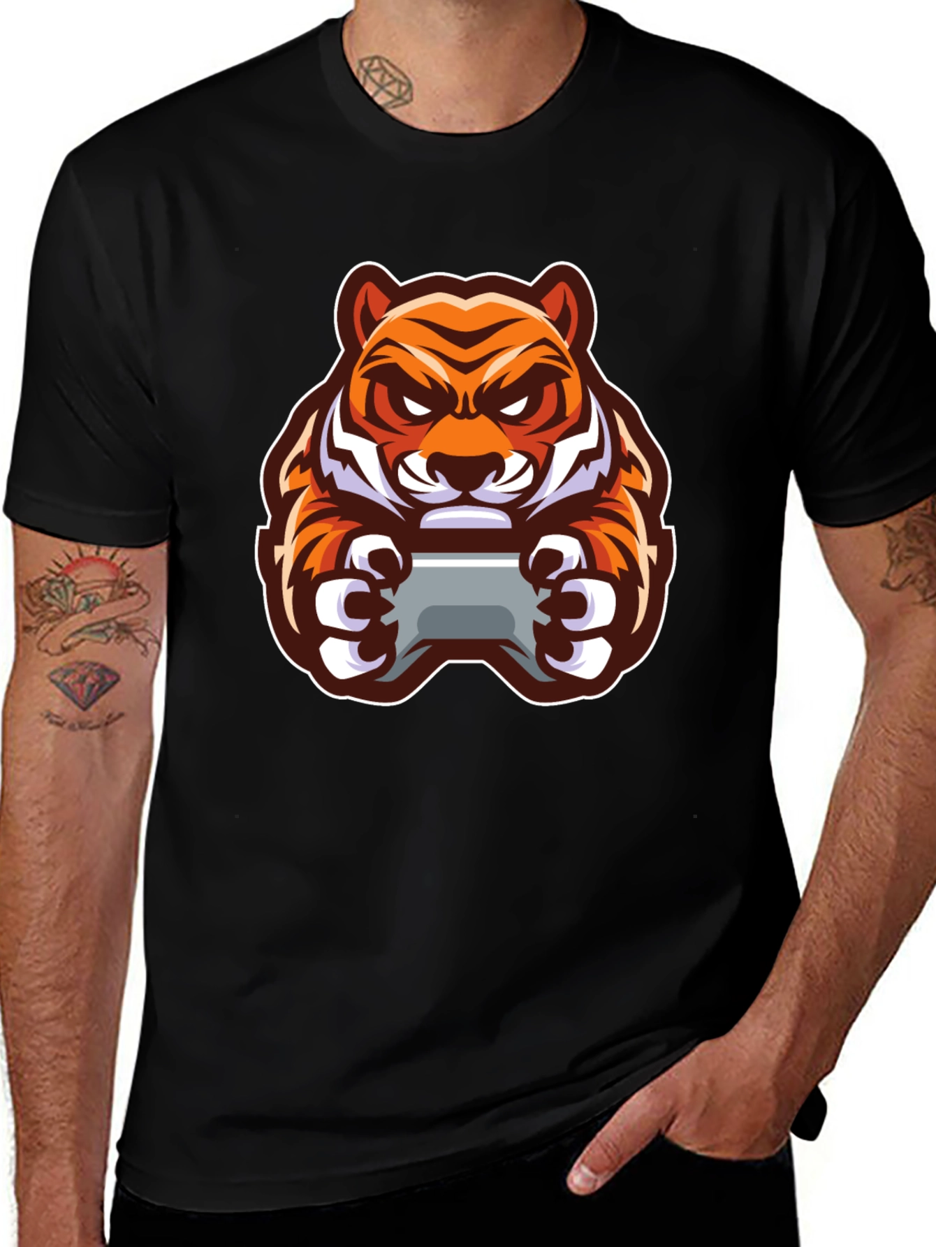 Tiger Gamer Black T-Shirt - Cool Graphic Tee