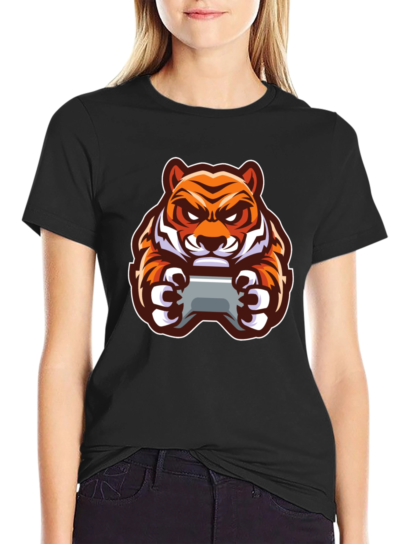 Tiger Gamer Black T-Shirt - Cool Graphic Tee