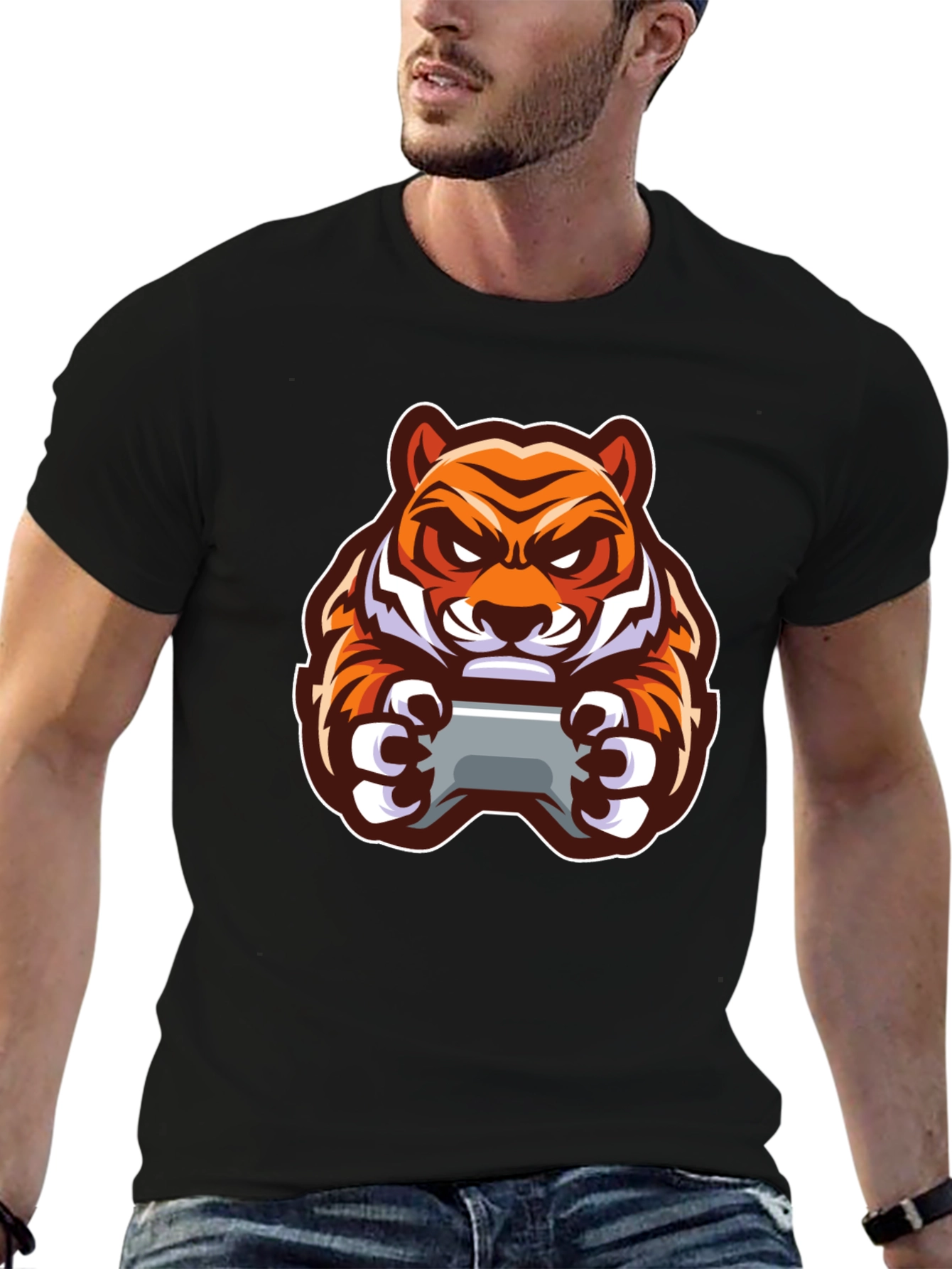 Tiger Gamer Black T-Shirt - Cool Graphic Tee