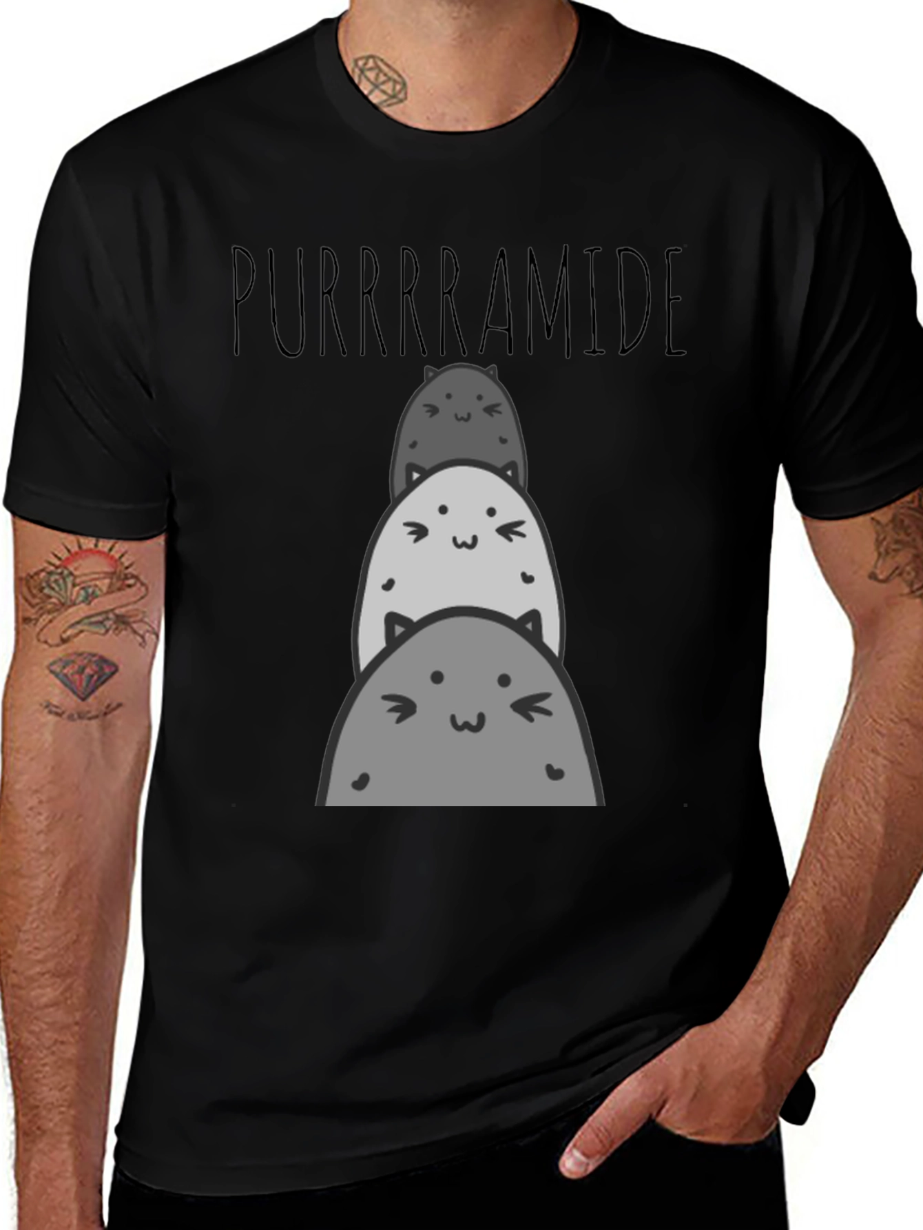Purrrrramide Cat Stack Graphic T-Shirt