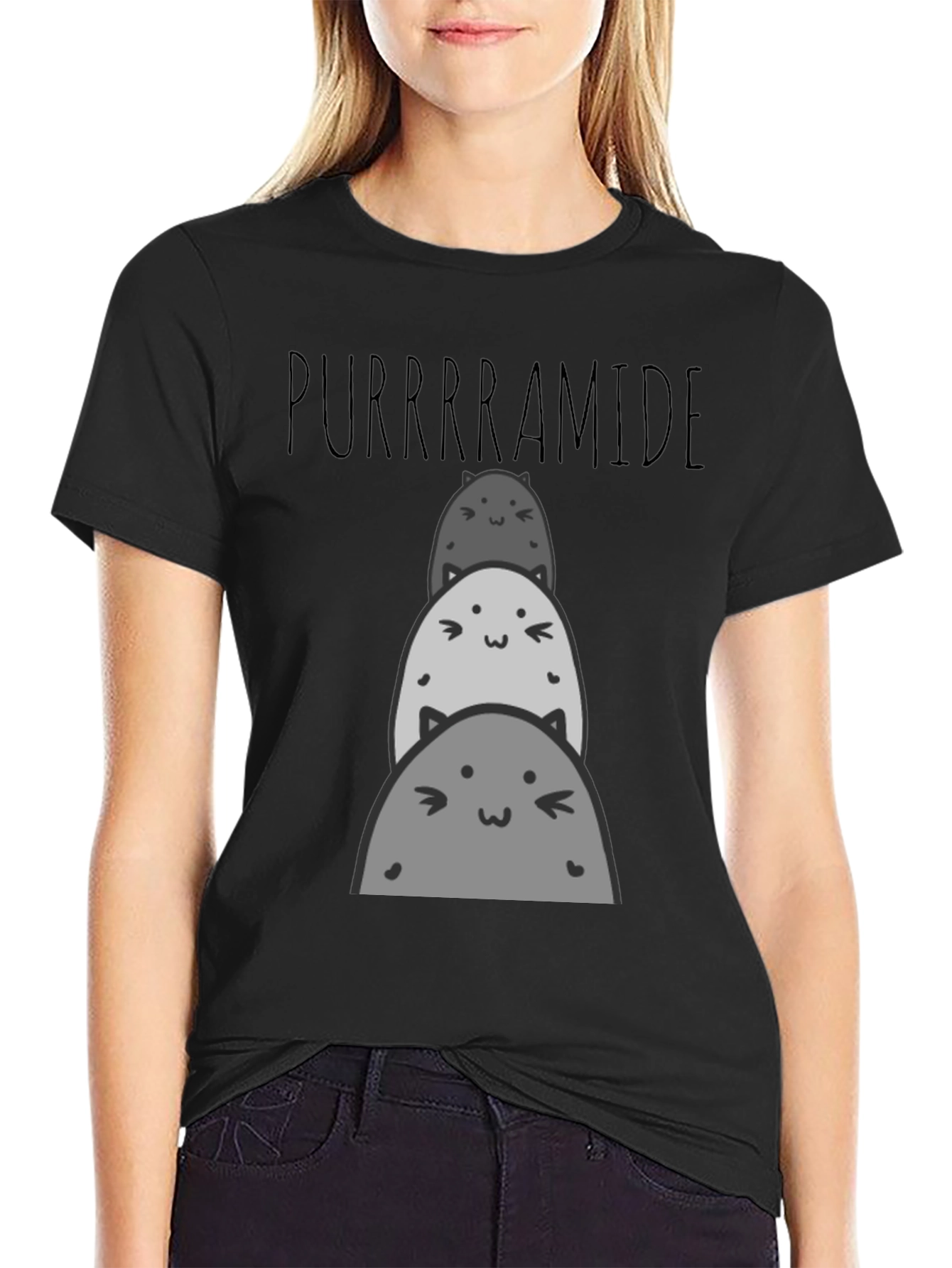Purrrrramide Cat Stack Graphic T-Shirt