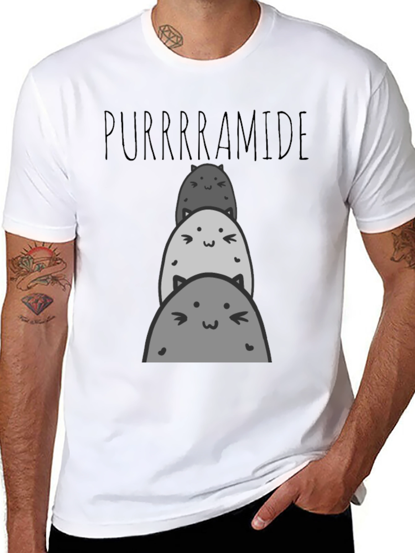 Purrrrramide Cat Stack Graphic T-Shirt