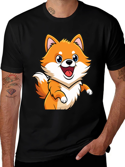 Shiba Inu Cartoon Graphic Black T-Shirt