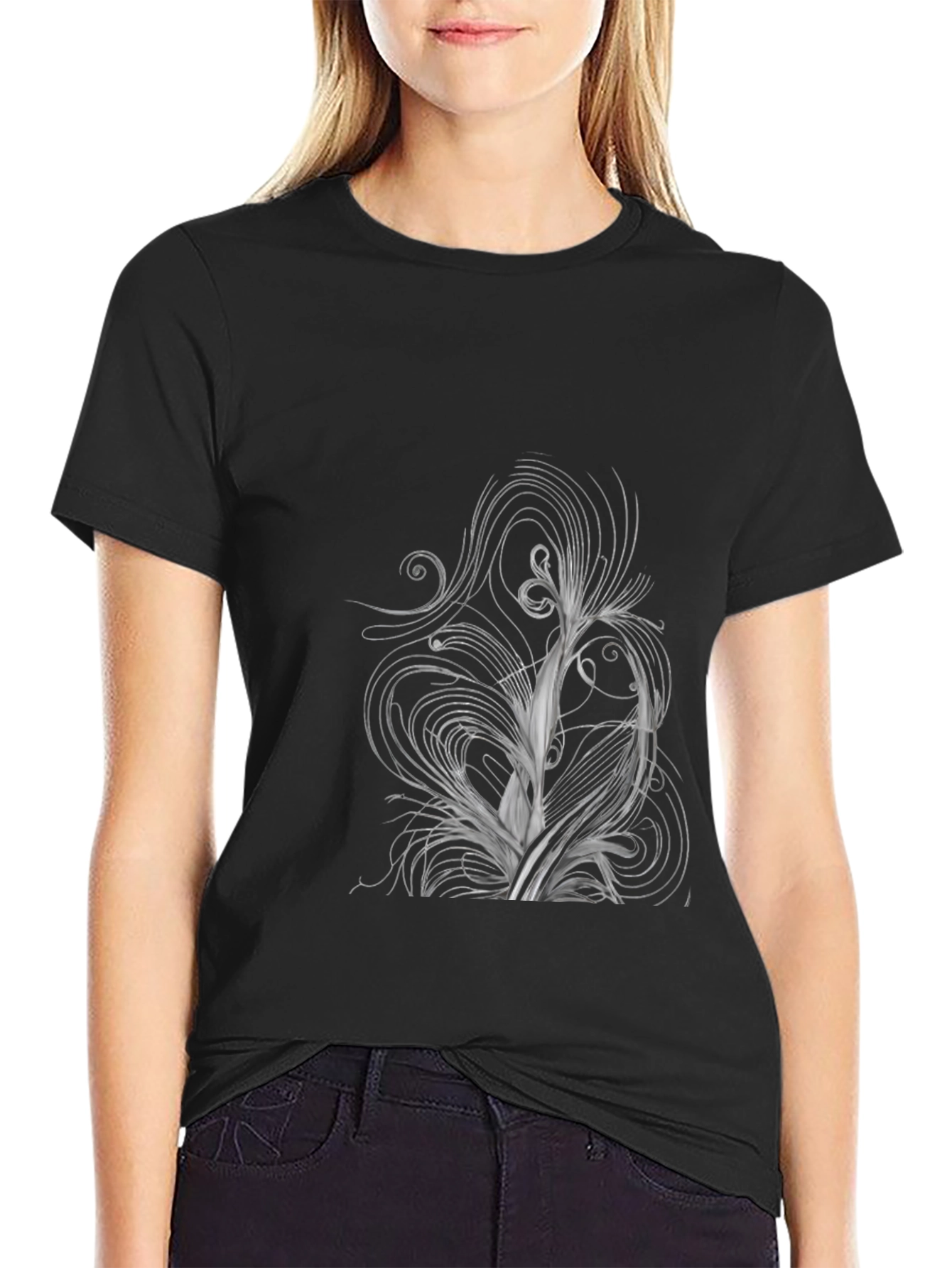 Abstract Swirl Design Black T-Shirt