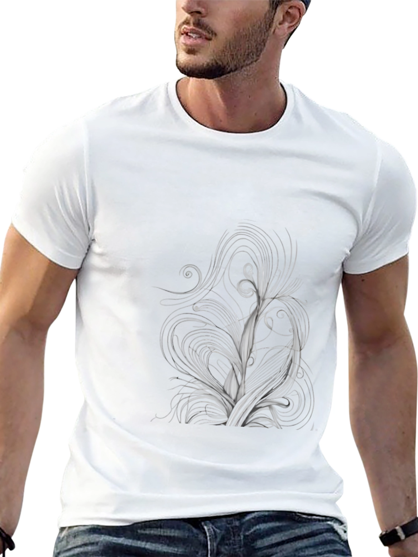 Abstract Swirl Design Black T-Shirt