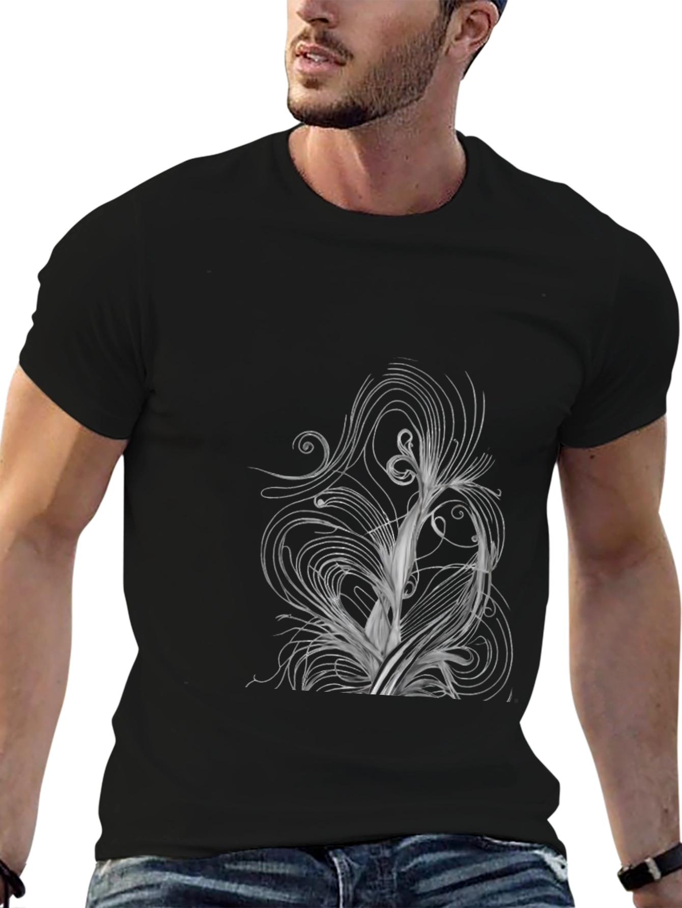Abstract Swirl Design Black T-Shirt