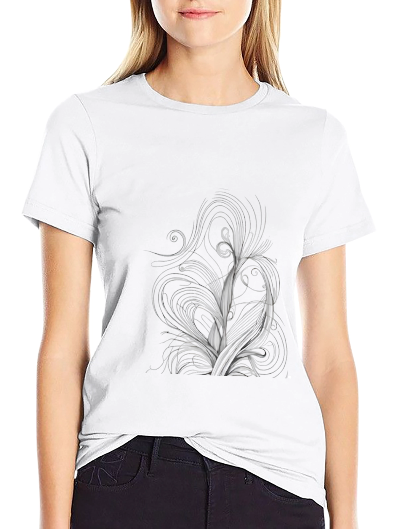 Abstract Swirl Design Black T-Shirt