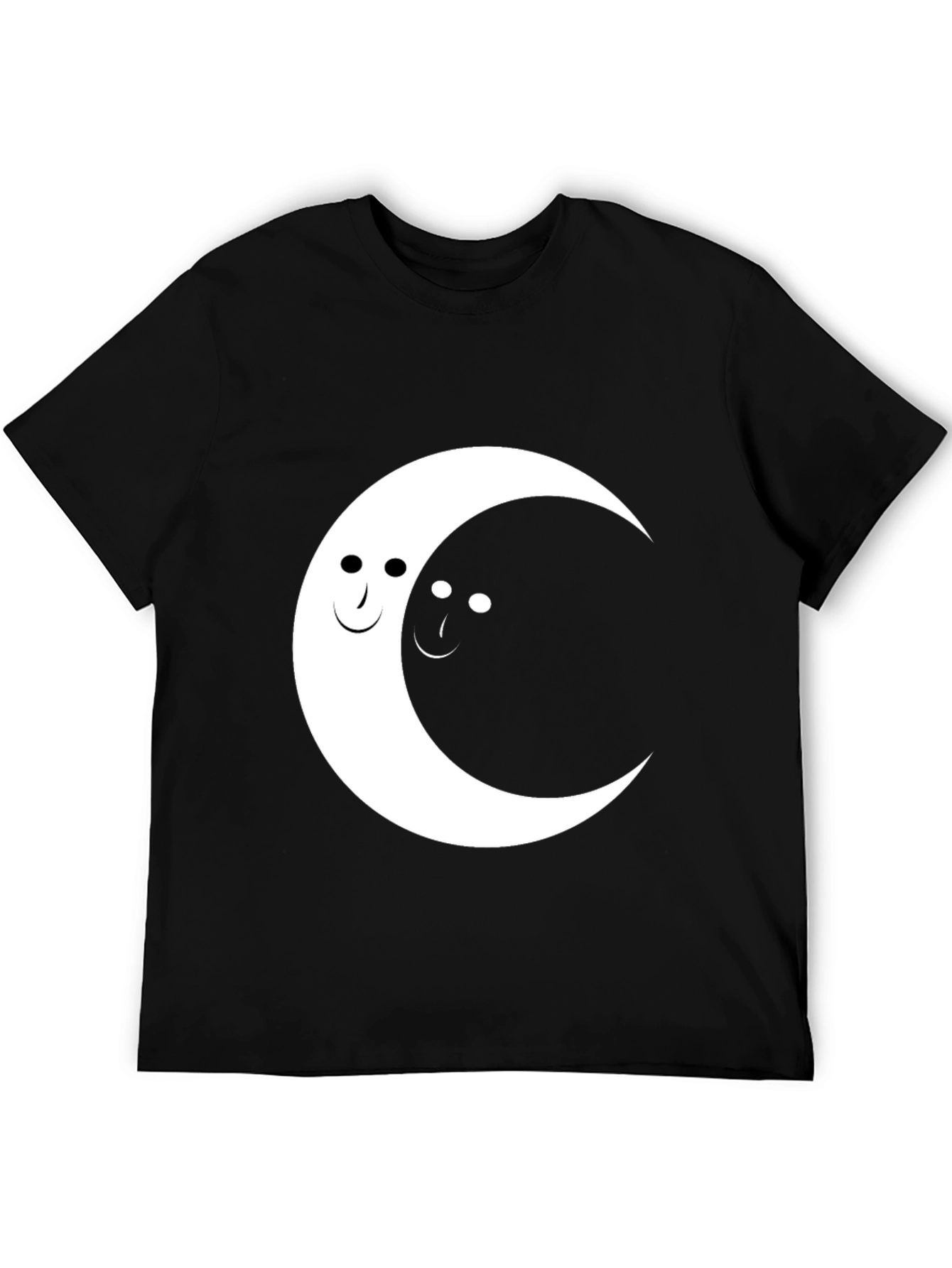 Yin Yang Moon Face Graphic Tee - Black
