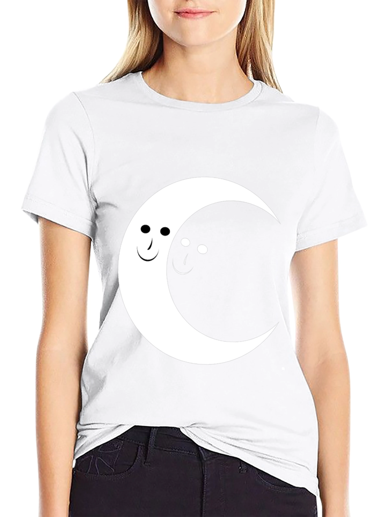 Yin Yang Moon Face Graphic Tee - Black